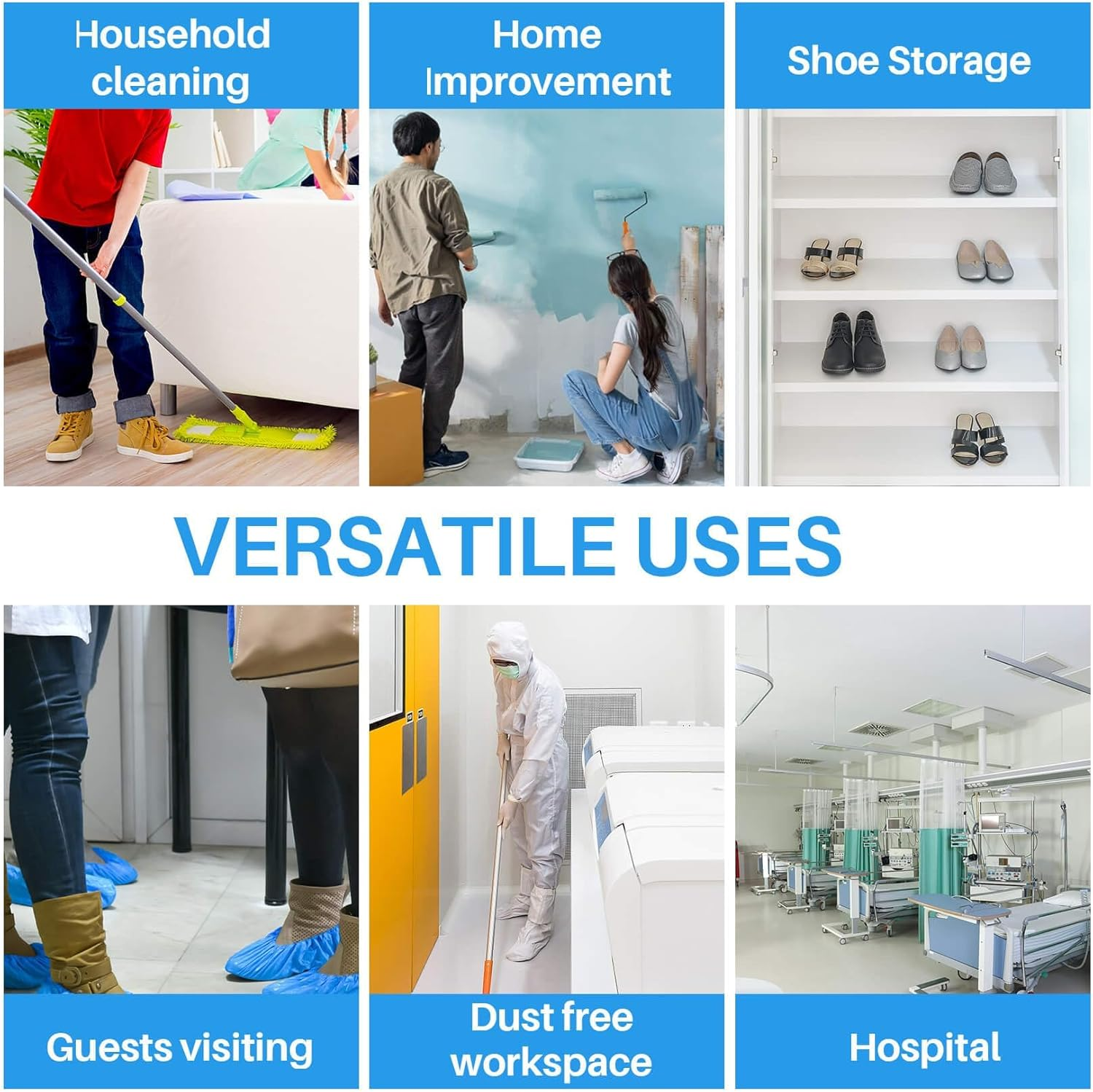 60 Pack (30 Pairs) Shoe Covers - Boot Covers Plastic Disposable Waterproof Shoe Covers for Men and Women Fits All Sizes of Shoes for House Cleaning image number 2