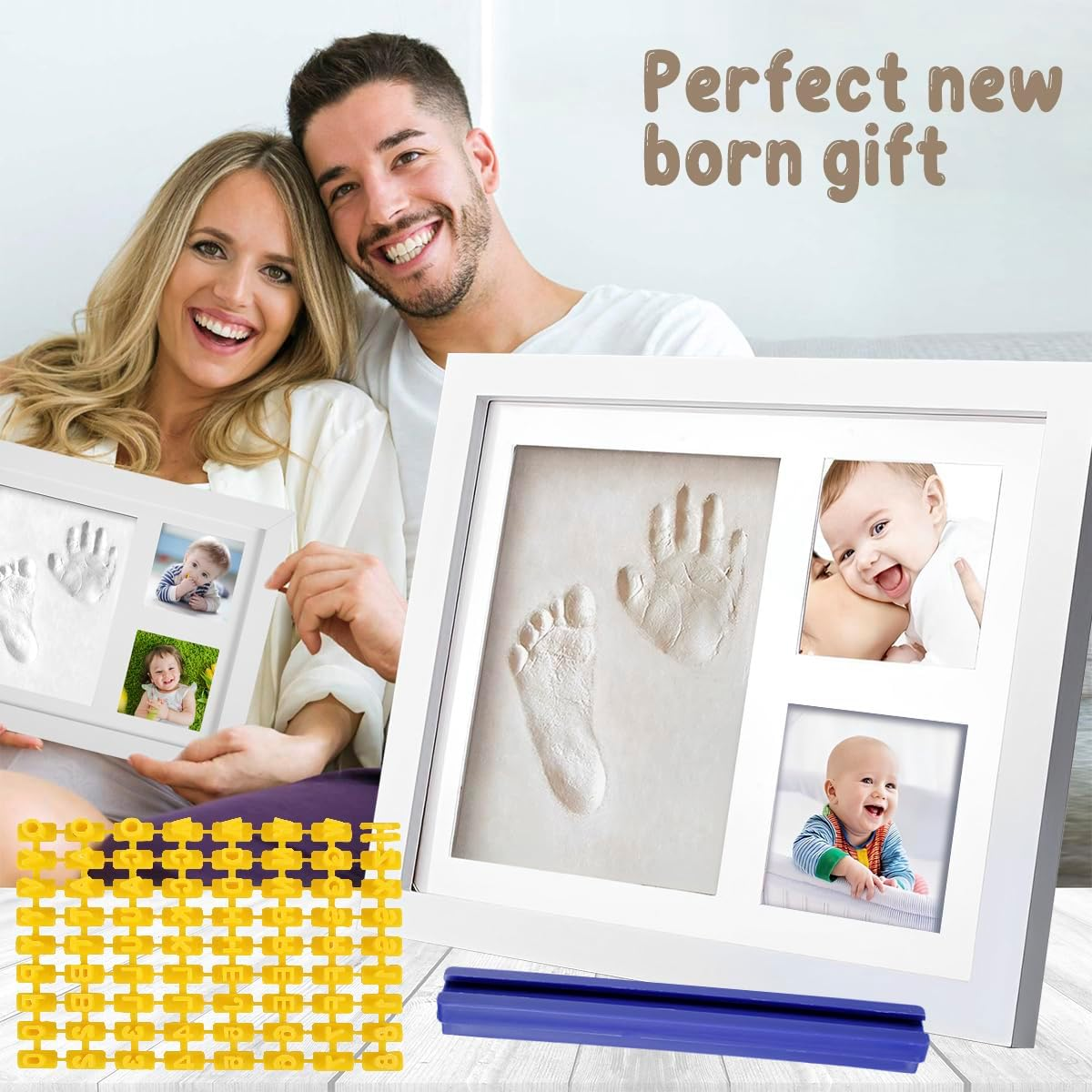 Baby Handprint and Footprint Makers Kit DIY Newborn Baby Keepsake Frame Clay Hand Print Picture Frame Foot Impression Photo Keepsake New Mom Baby Shower Gifts for Boys Girls