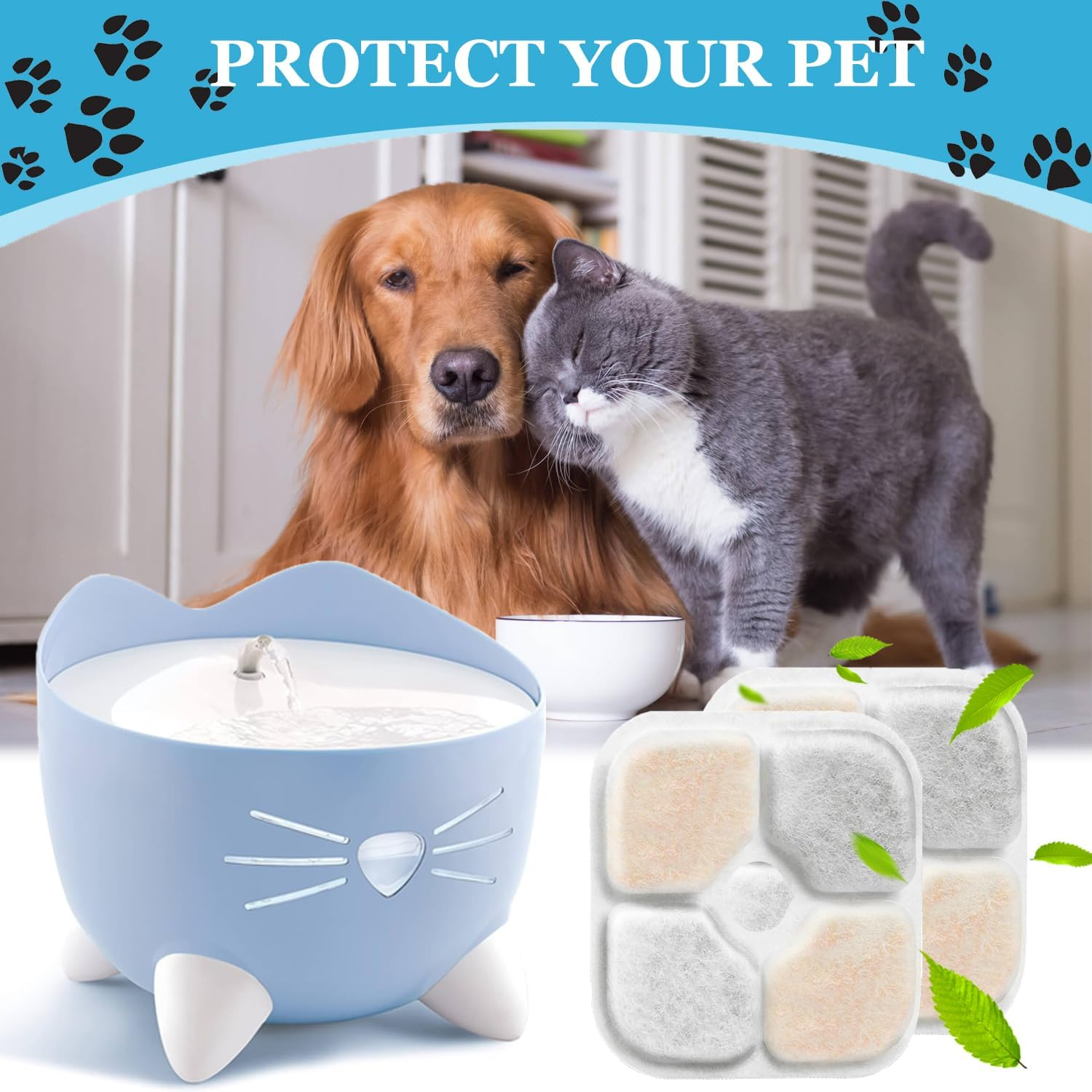 Pack of 8 Cat Fountain Filter, Triple Filter System Replacement Filter with Resin and Activated Carbon, Drinking Fountain Filter for 2.5 L Drinking Fountain for Cat Replacement Filter, 43717 Filter image number 2