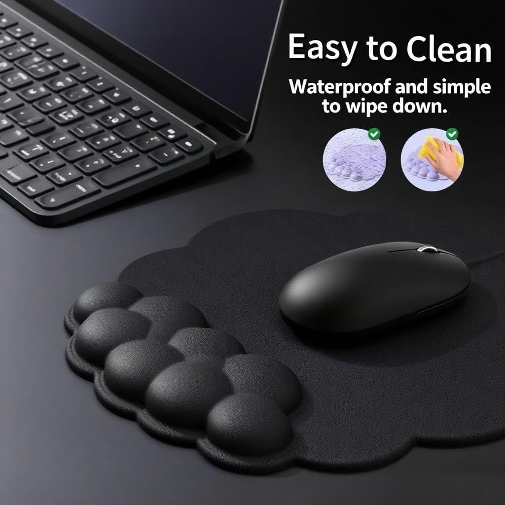 Levieny Cloud Keyboard Wrist Rest 3-Pc Set W/Mouse Pad & Cup Mat - 2025'S Evo Honeycomb Base - Ergo Non-Slip Purple Cushion for Pc/Gaming/Office（Black）