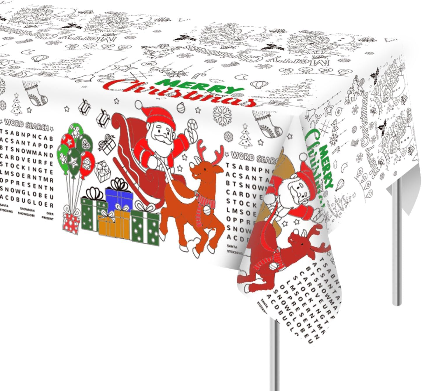 2Pcs Christmas Coloring Tablecloth, 53.9X107.9 Inch Christmas Paper Tablecloth Christmas Table Decor Coloring Poster for Kids Home Classroom Activities Party Favors image number 6