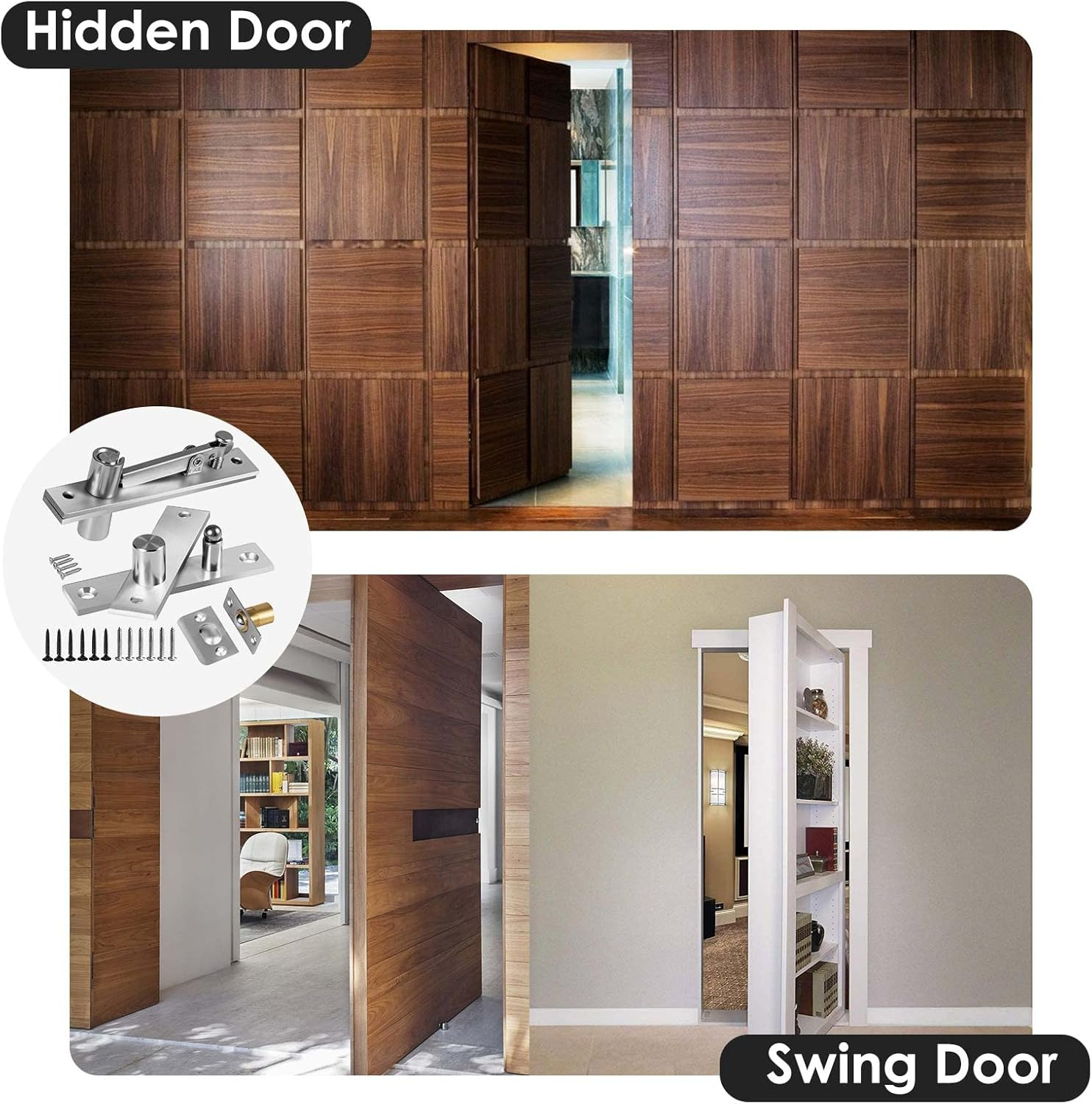 Door Pivot Hinges,Invisible Pivot Hinge System with Door Ball Catch Hardware for Max 200 Lb Heavy Duty Wood Doors & Hidden Door Bookcase & Secret Door (Type I (2PCS)) image number 4