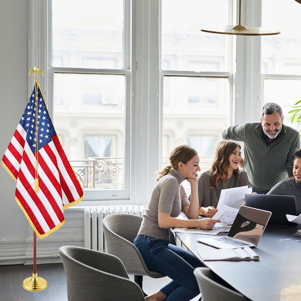 8 Ft Indoor Flag and Pole Set with Brass Fittings, Oak Flagpole with Flagpole, Base and Tassel for Lobby Office Conference Room image number 3