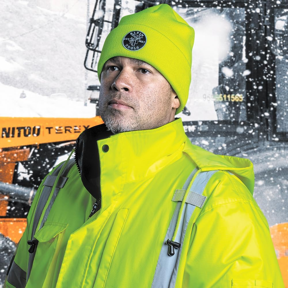 Klein Tools Heavy Knit HAT HI-VIS Yellow Patch Logo image number 5