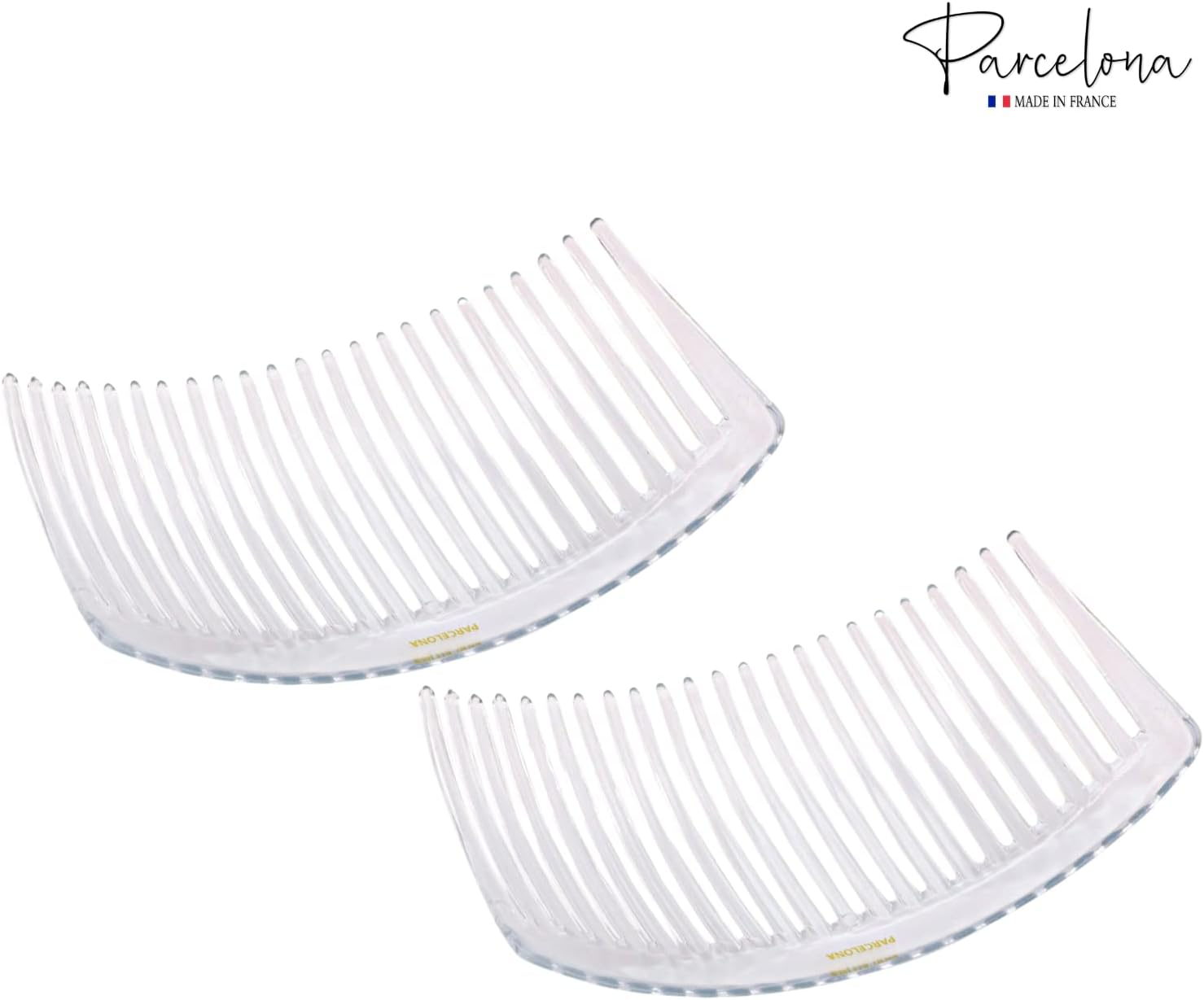Parcelona French Pair of Clear Crystal Color Large Glossy Cellulose Acetate Good Grip Updo 23 Teeth Hair Side Combs 4.25 Inch - Brown image number 2