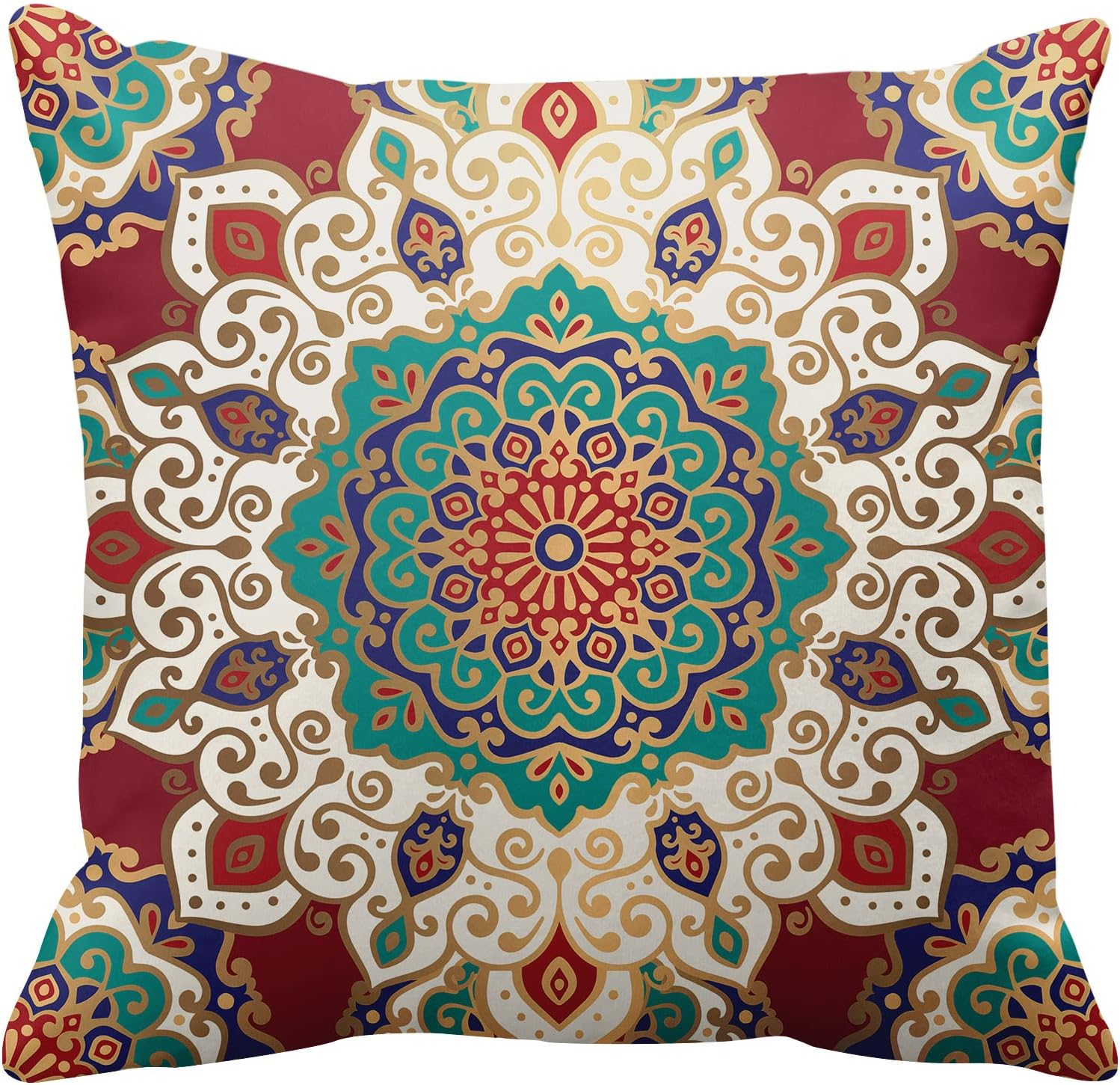 Britimes Throw Pillow Covers, Red Mandala Ethnic Flower Home Decor Set of 4 Pillow Cases, 18 X 18 Inches Sofa Cushion Couch Sofa Pillowcases Decorative