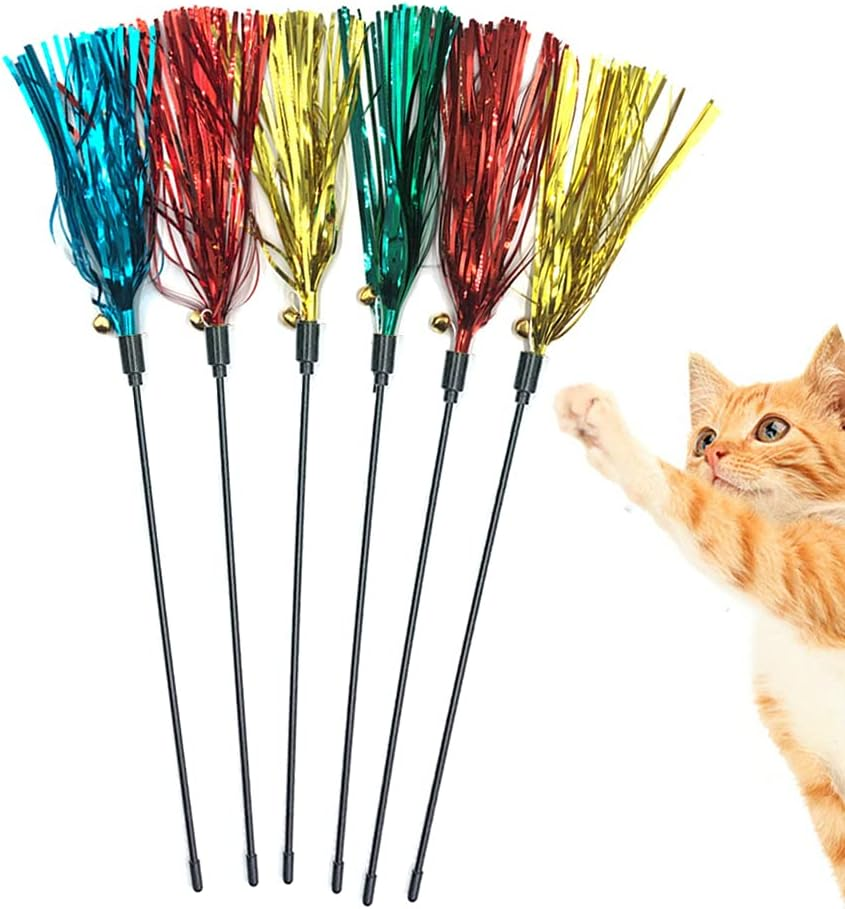 IUHKBH Cat Toy Wand 6 PCS Interactive Cat Teaser Wand with Sound Paper Tassels and Bell for Cat and Kitten image number 2