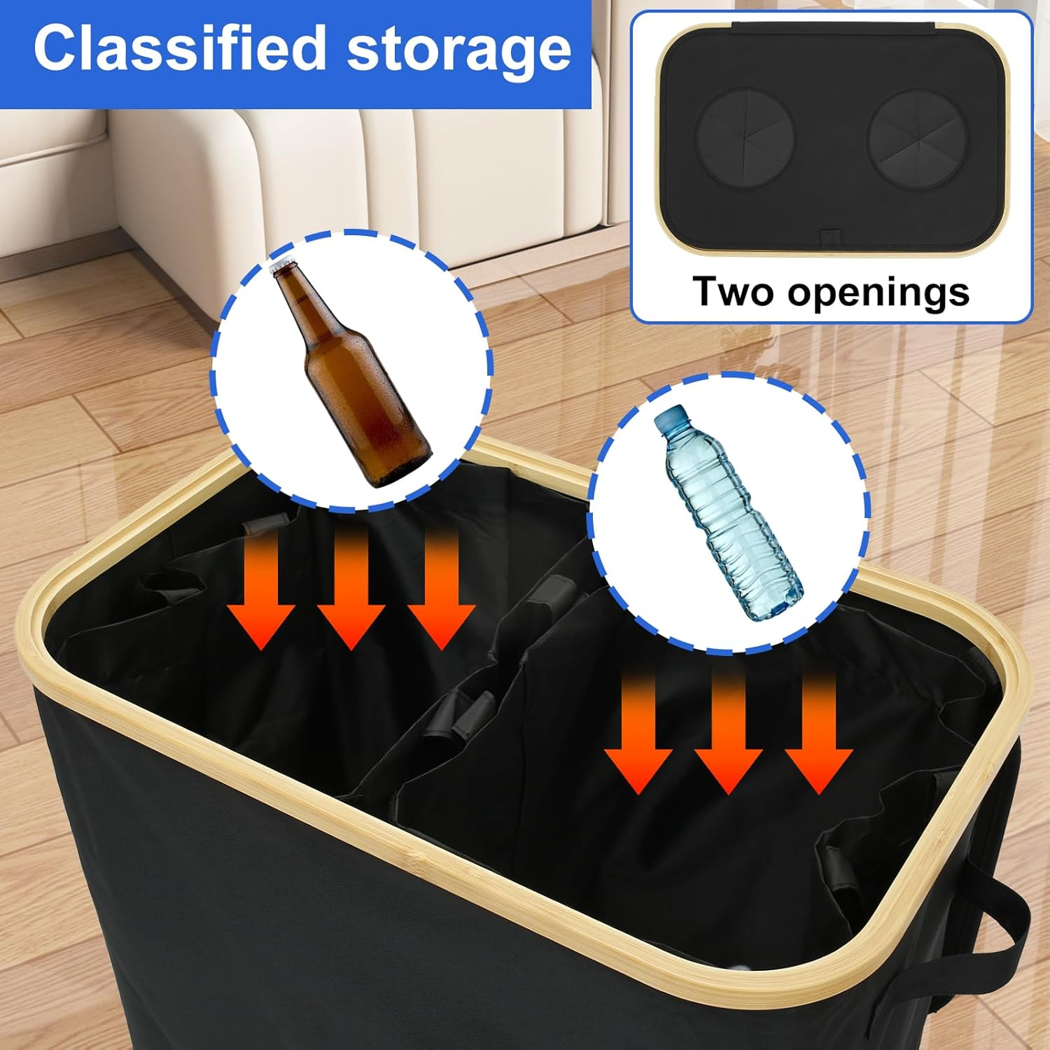 Kitchen Recycling Bin 140L Bottle Recycling Bin with Lid Large Capacity Kitchen Recycling Trash Can Foldable Recycling Bin Storage with Removable Inner Bag for Kitchens Indoor image number 3