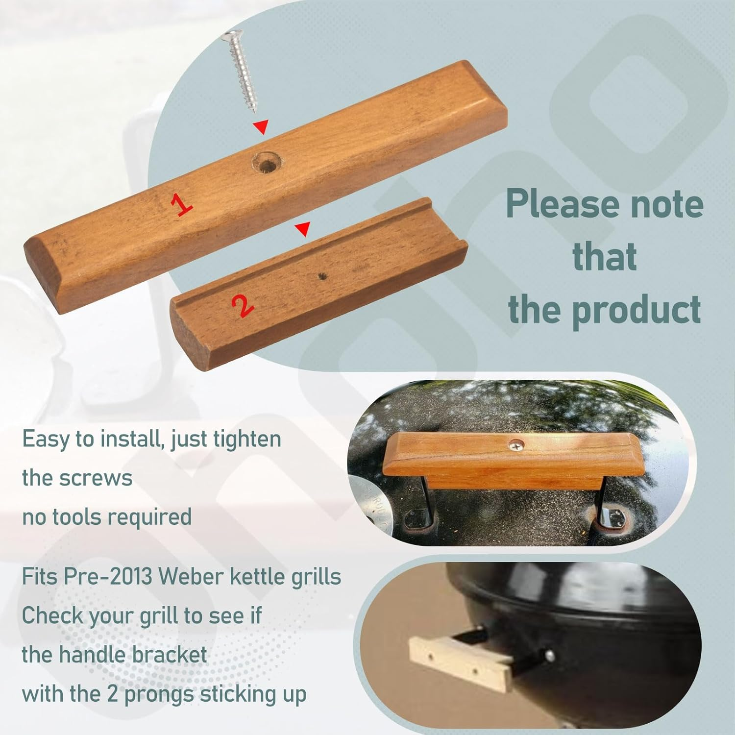 4 Pack Cherry Wood Replacement Handle for Weber Charcoal Grill, Fits 18.5" 22.5" with Mounting Screws image number 2