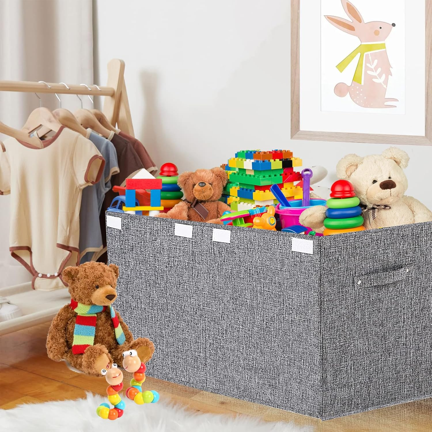 VERONLY Large Toy Box Chest Storage with Lid - Collapsible Kids Toys Boxes Organizer Bins Baskets with Handles for Boys, Girls,Nursery,Playroom,Clothes,Blanket,Bedroom (Gray) image number 6