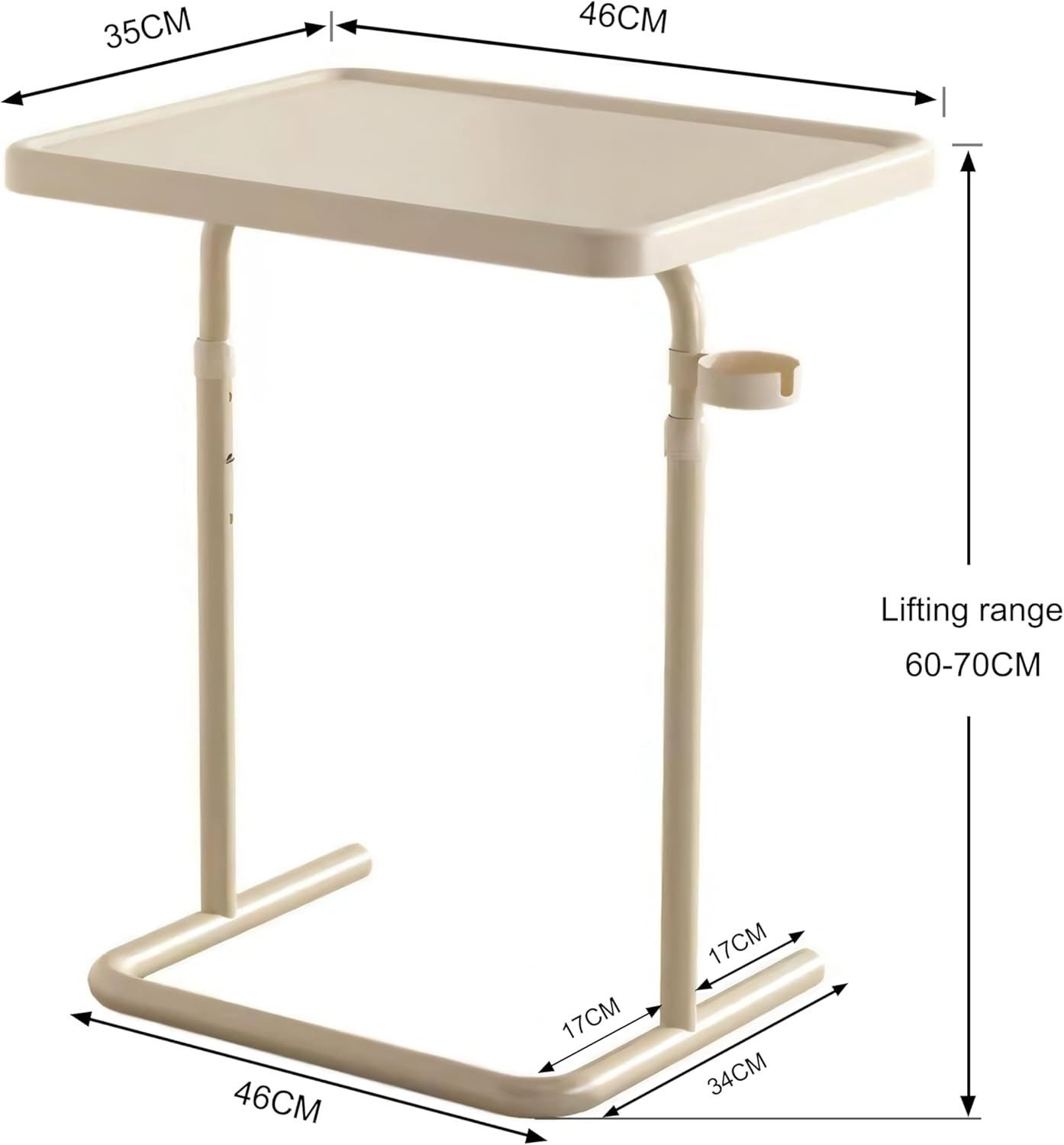 ONEIN Adjustable Laptop Table with Cup Holder &ndash; Compact Side Table, Computer Stand Table, Home Office Desk for Couch, Bed, and Small Spaces, Tilt and Height Adjustable, Sturdy Metal Frame image number 2