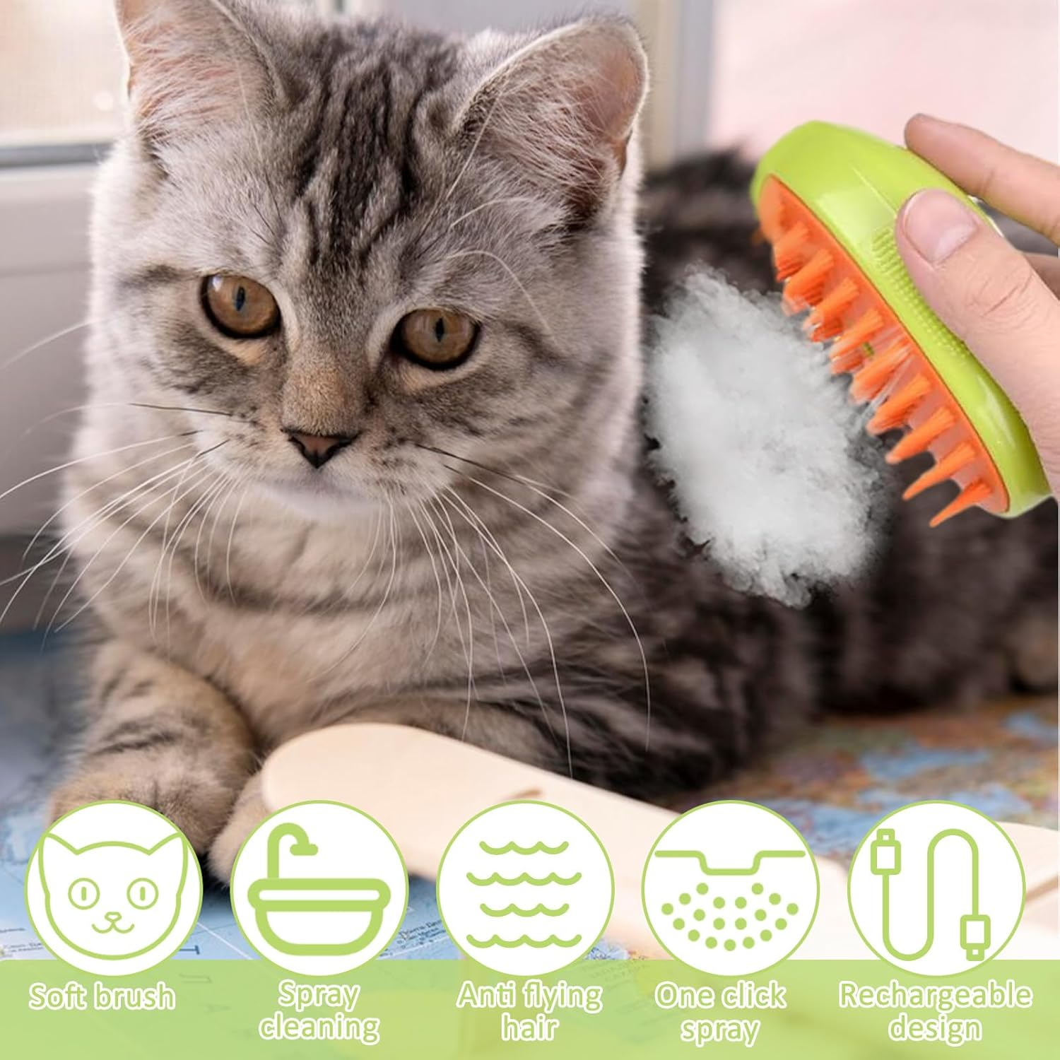 Pack of 2 Cat Steamy Brush, 3-In-1 Cat Brush with Steam Pet Brush Self Cleaning Steamy Cat Brush Self-Cleaning Steaming Cat Brush Steam Brush Cat for Cats Dogs Massage (B) image number 2