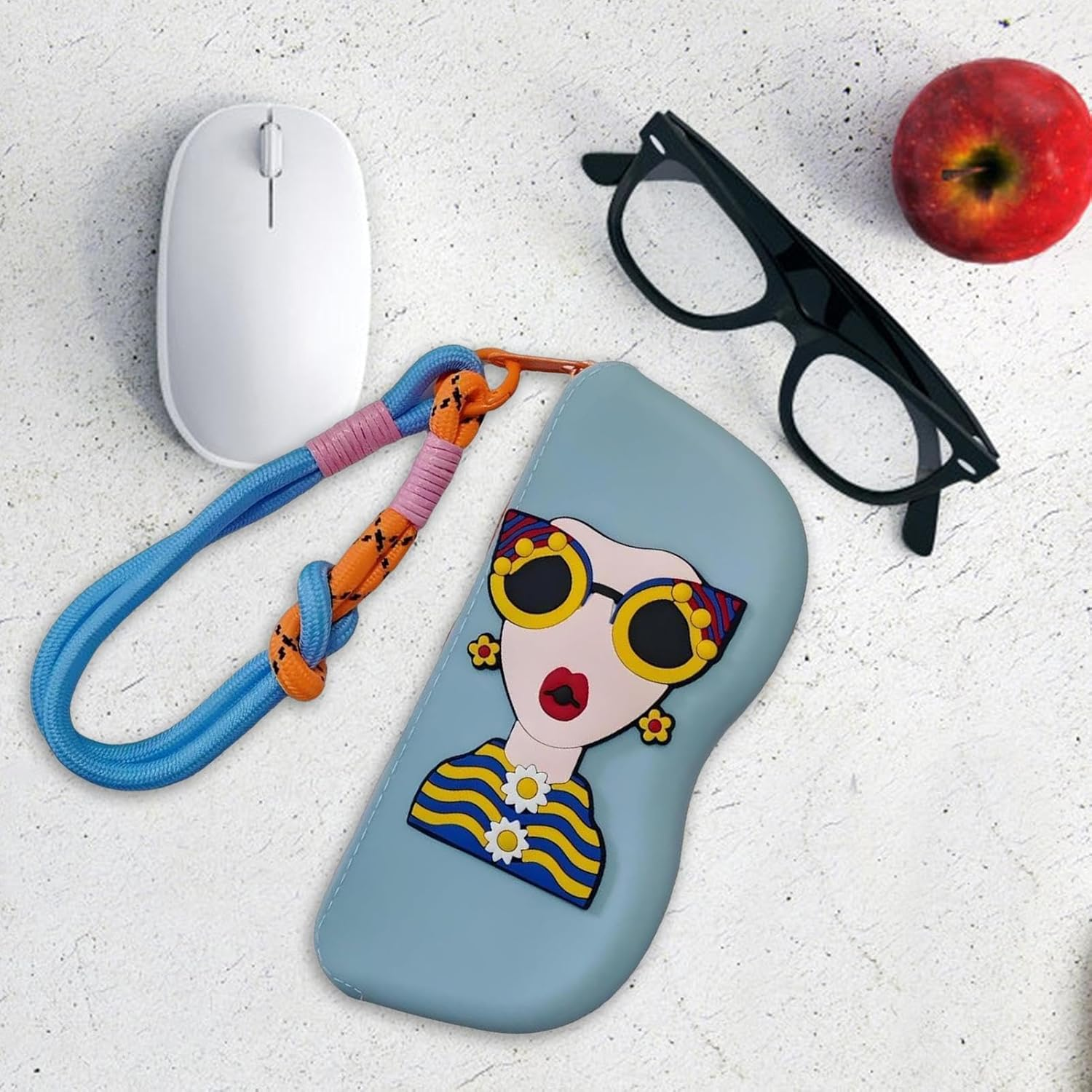Cute Glasses Case | Cute Sunglasses Case for Women,Sunglass Organizer Storage Bag, Zipper Pouch Silicone with Wrist Strap for Eyewear Organization and Storage - Blue image number 4