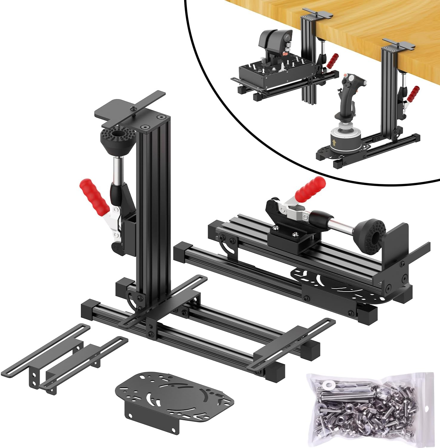 Universal Hotas Desk Mount for Thrustmaster Warthog 10C&Throttle/Winwing Orion 1&2/T.16000M FCS/TCA Officer Pack Airbus/Vkb Gunfighter Mk.Lll/Logitech X52/X52 Pro/X55/X56 (Two Pack) image number 1