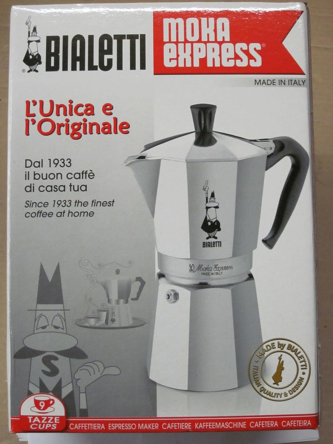 Bialetti the Original Moka Express Made in Italy 9-Cup Stovetop Espresso Maker with Patented Valve, Silver image number 2
