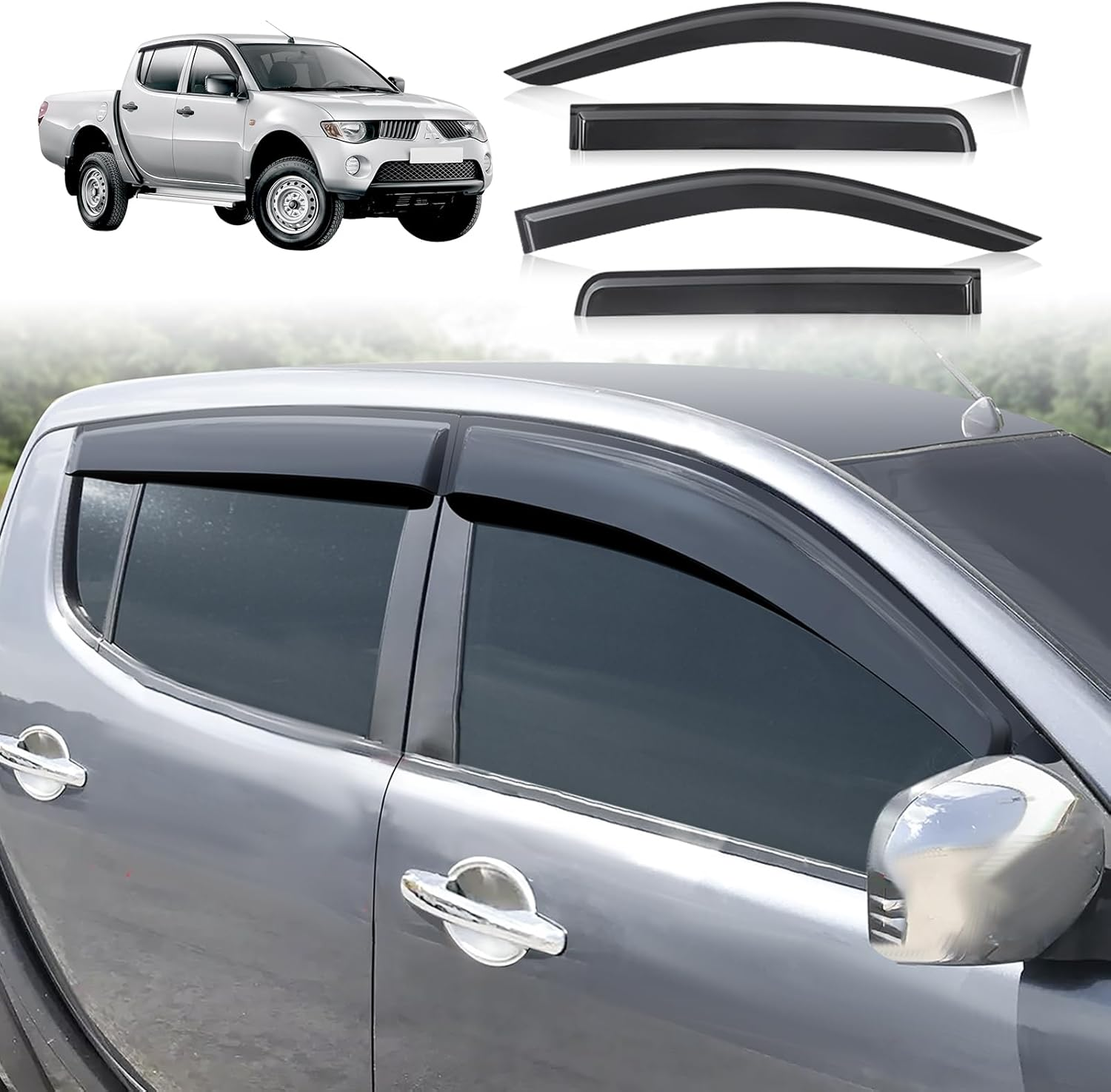 SUERAUTO4X4 Weather Shields for Mitsubishi Triton ML MN Accessories 2006-2015 Dual Cab, Weathershields Window Visors Wind Deflectors Rain Guard Shield Injection Tinted Black Car Exterior, 4PCS image number 3