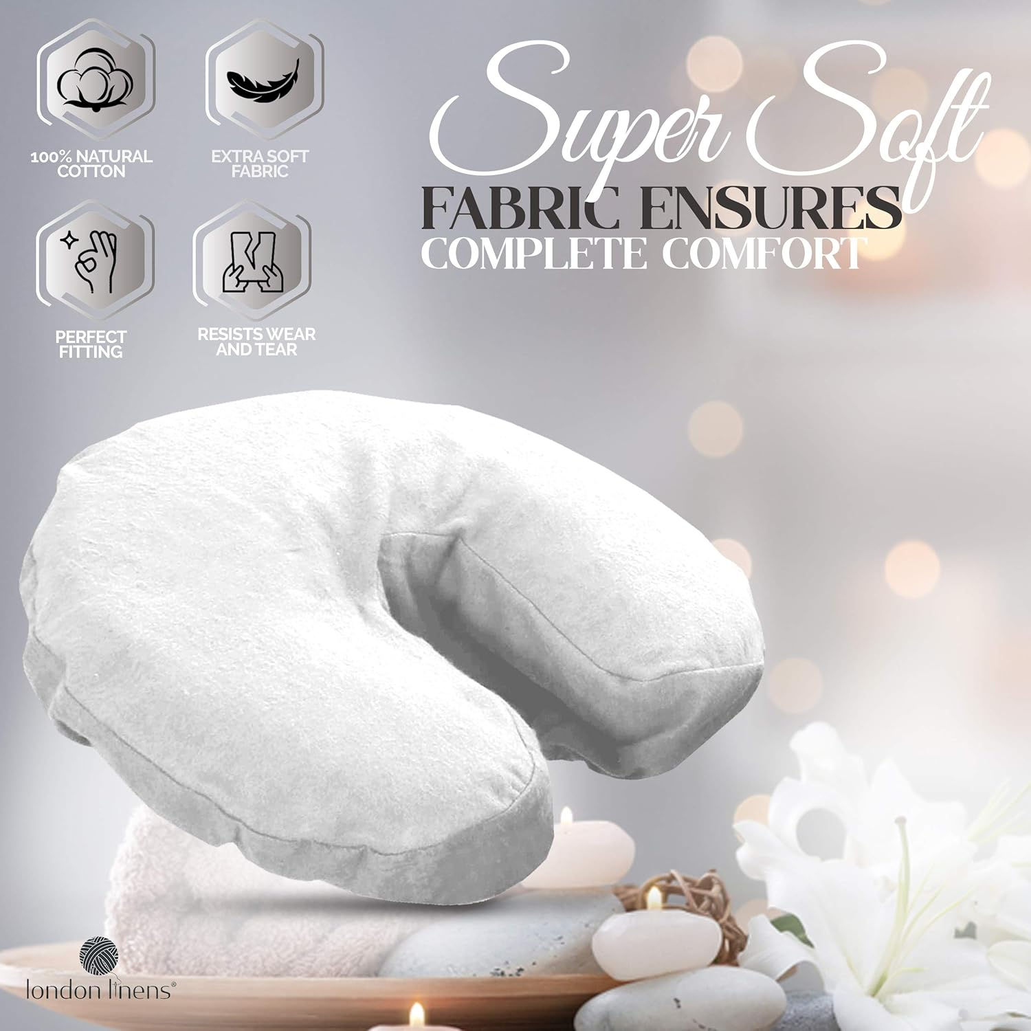 London Linens Pack of 4, Premium Extra Thick 100% Cotton Flannel Massage Tables Face Cradle Covers Cozies Fitted - Includes 4 Pcs (White) image number 4