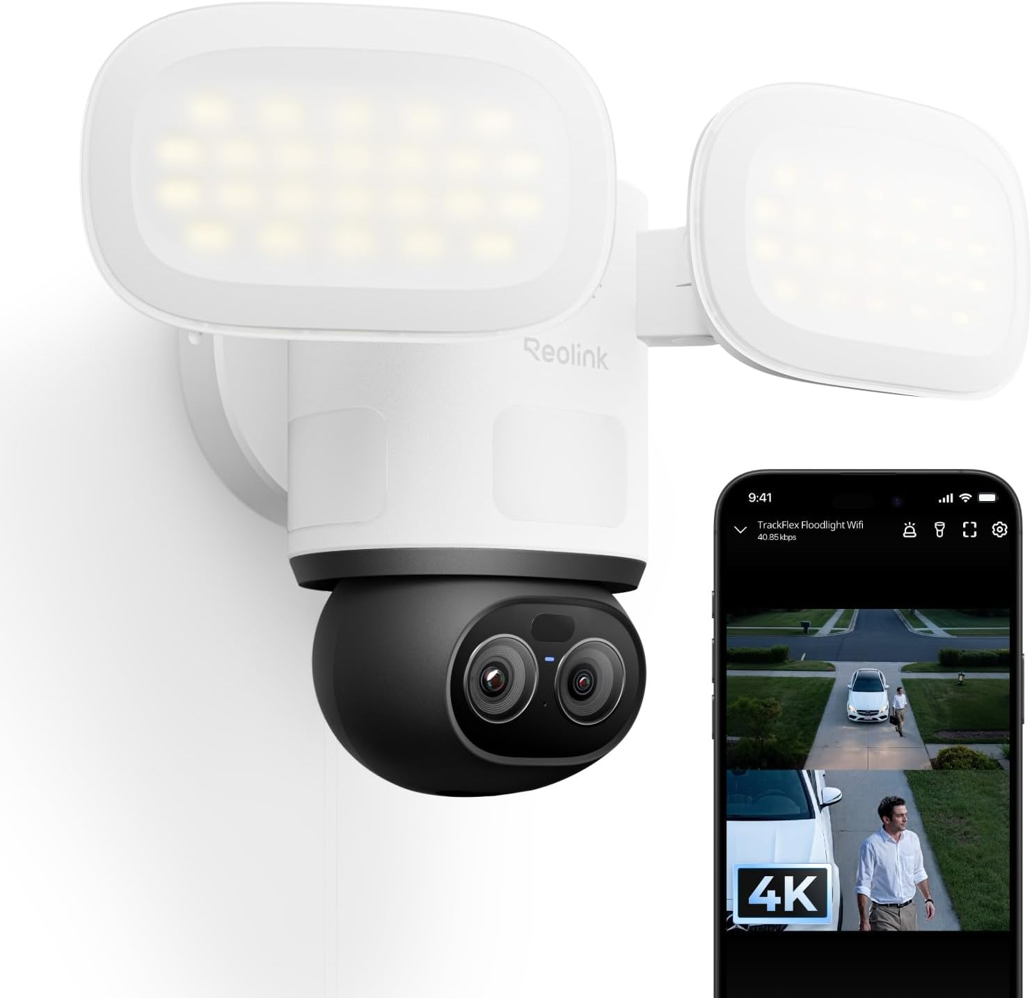 Reolink Trackflex Floodlight Wifi Camera, Dual-Lens 4K PTZ Security Camera with Local AI Video Search, 360&deg; Auto Tracking, 3000-Lumen Light, Smart Detection, 2.4/5Ghz Wifi 6, 24/7 or Motion Recording