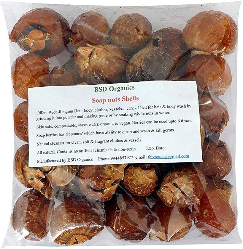 BSD Organics Soap Nuts Shells (Reetha, Areetha, Kunkudukaialu) & Dried Lemon - 200 Gms (Free Pouch)