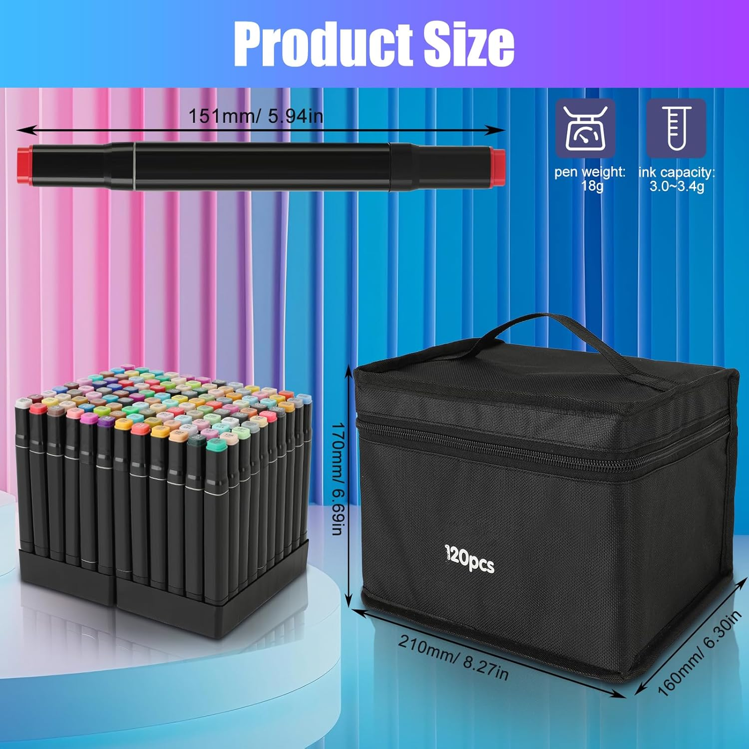 120 Colors Alcohol Markers Set, Coloring Markers for Adults and Kids, Touch Markers, Art Markers, with Carrying Bag and Stand Case, for Artists Adult Coloring Sketching Designing (120) image number 6