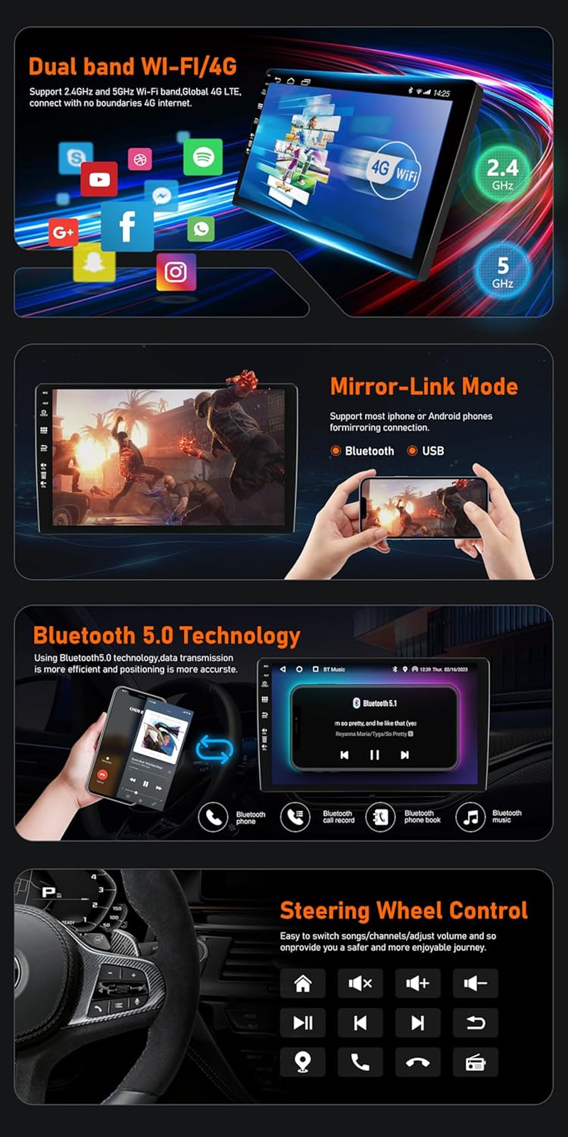 Android 14 IPS Car Stereo for Subaru Legacy Outback (2015-2019) - 2G+32G - Wireless Carplay/Android Auto - Rear Camera Free - 9 Inch 2 Din - DAB Steering Wheel Fast-Boot Bluetooth GPS Navi image number 4