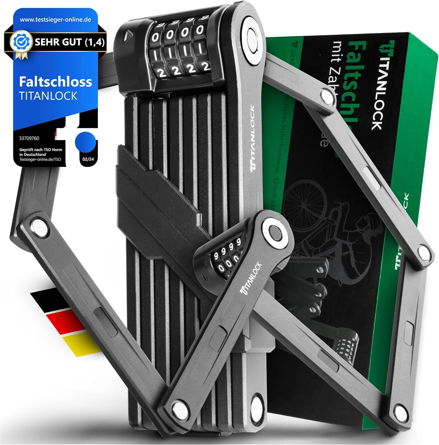 TITANLOCK Bicycle Lock Folding Lock Anti-Theft [Individual Pin] Combination Lock Quick + Easy Assembly Rustproof Security Level 10/10