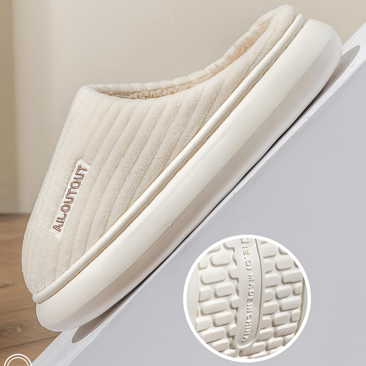 JAEWOMO Cozy Comfort Slip-On Slippers with Soft Plush Interior and Ribbed Design for Indoor Relaxation Unisex All-Day Comfort Available image number 6
