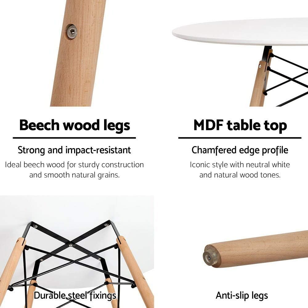 Artiss Dining Table round White Coffee Tables Side Buffee Desk Lounge Desks Home Living Room Bedroom Kitchen Office Cafe Restaurant Furniture, 4 Seater 100Cm Wide, Wooden in 73Cm Height image number 1