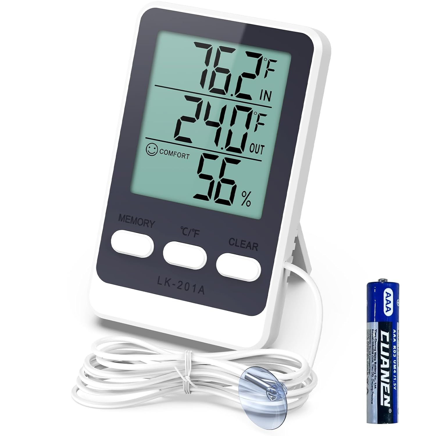 OQIMAX Digital Fridge Thermometer, Refrigerator and Freezer Thermometer with Probe, Indoor Thermometer Hygrometer with Min/Max Record, ℃/℉ Switch, Comfort Icon, Room Thermometer for Fridge, Aquarium