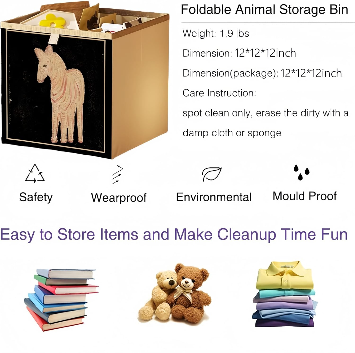 2 Packs Collapsible Storage Bins, Retro Style Foldable Storage Box for Toys, Clothes, Books, Closet & Shelves, Durable Home Storage Basket Organizer (A-Horse) image number 5