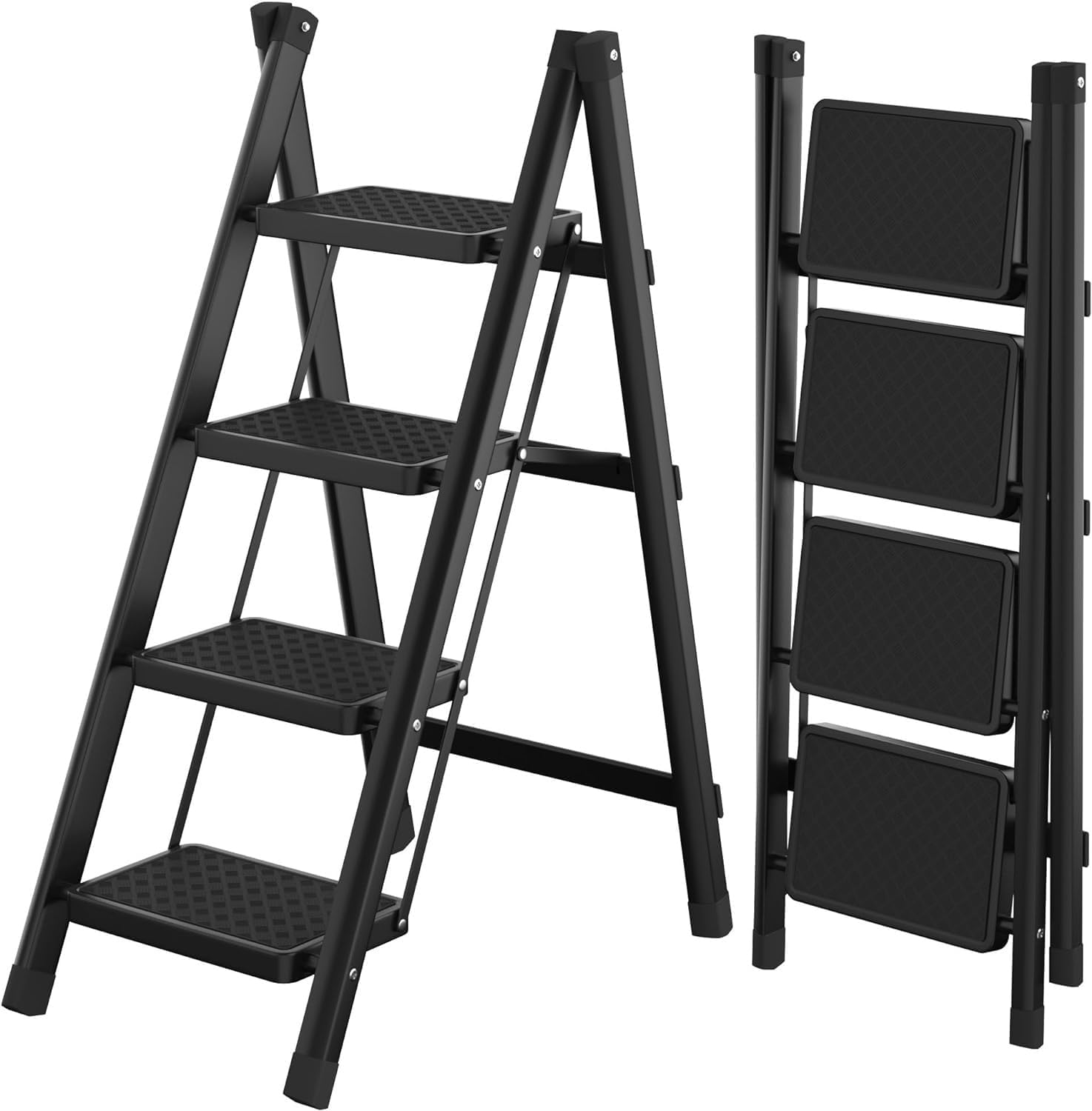 4 Step Ladder,Folding Step Stool with Wide Anti-Slip Pedal,330 Lbs Portable Sturdy Steel Ladder for Your Kitchen, Pantry, Closets, Office, Space Saving (4 Step Ladder)