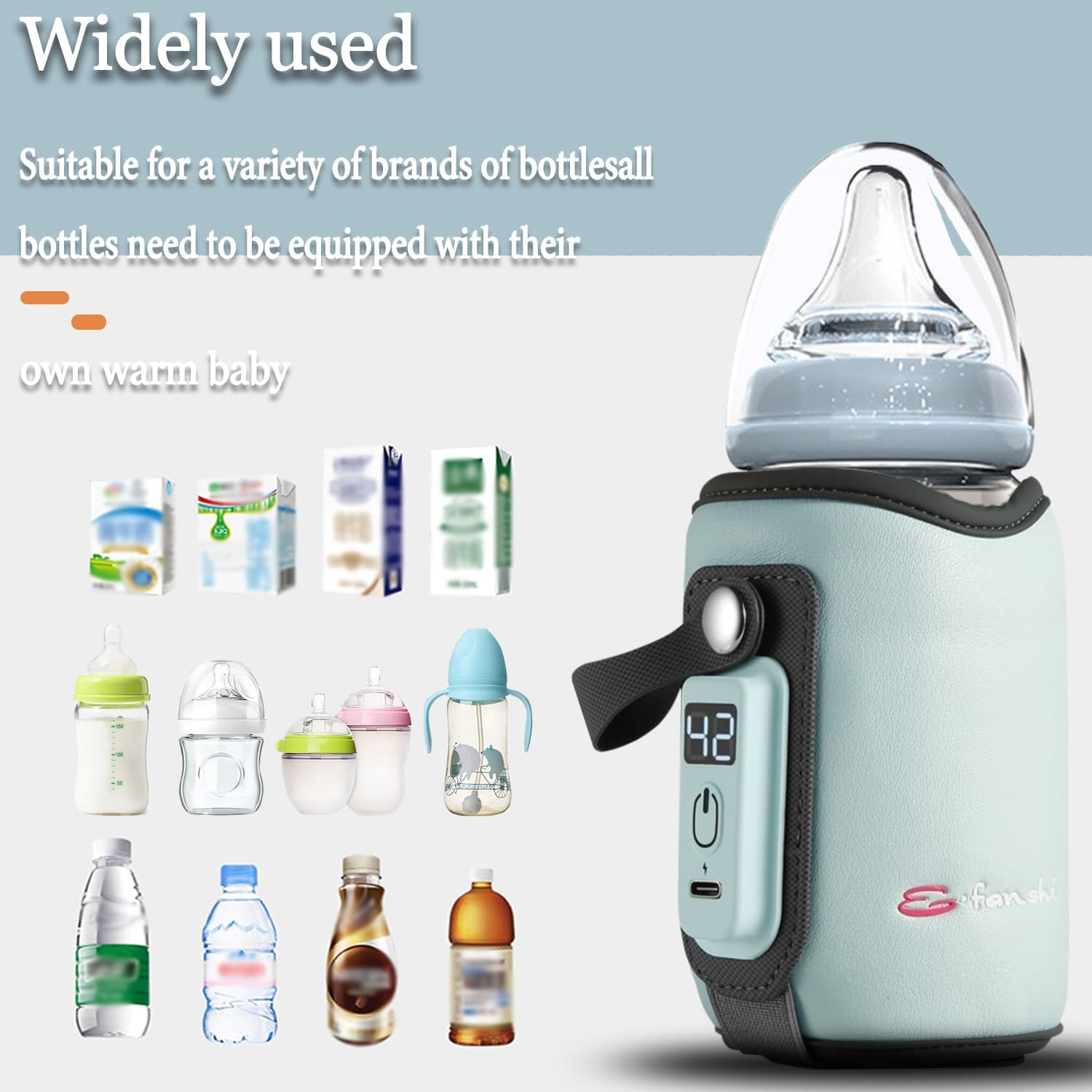 KGYMJR Baby Bottle Warmer, Portable Bottle Warmer Bag with USB Charge , Constant Temperature Bottle Warmer with Temperature Display,Five Gear Adjustable,Fast Heating for Night Feedingtravel Daily Use (Blue) - Orange image number 5