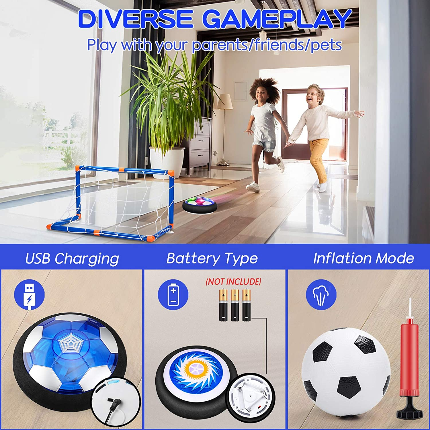 OASO Kids Toys Hover Hockey Soccer Ball Set with 3 Goals, Rechargeable Floating Air Soccer Ball with Led Light and Foam Bumper, Indoor Outdoor Sport Games Toys Gifts for Boys Girls Aged 3 4 5 6 7 8-12 image number 6