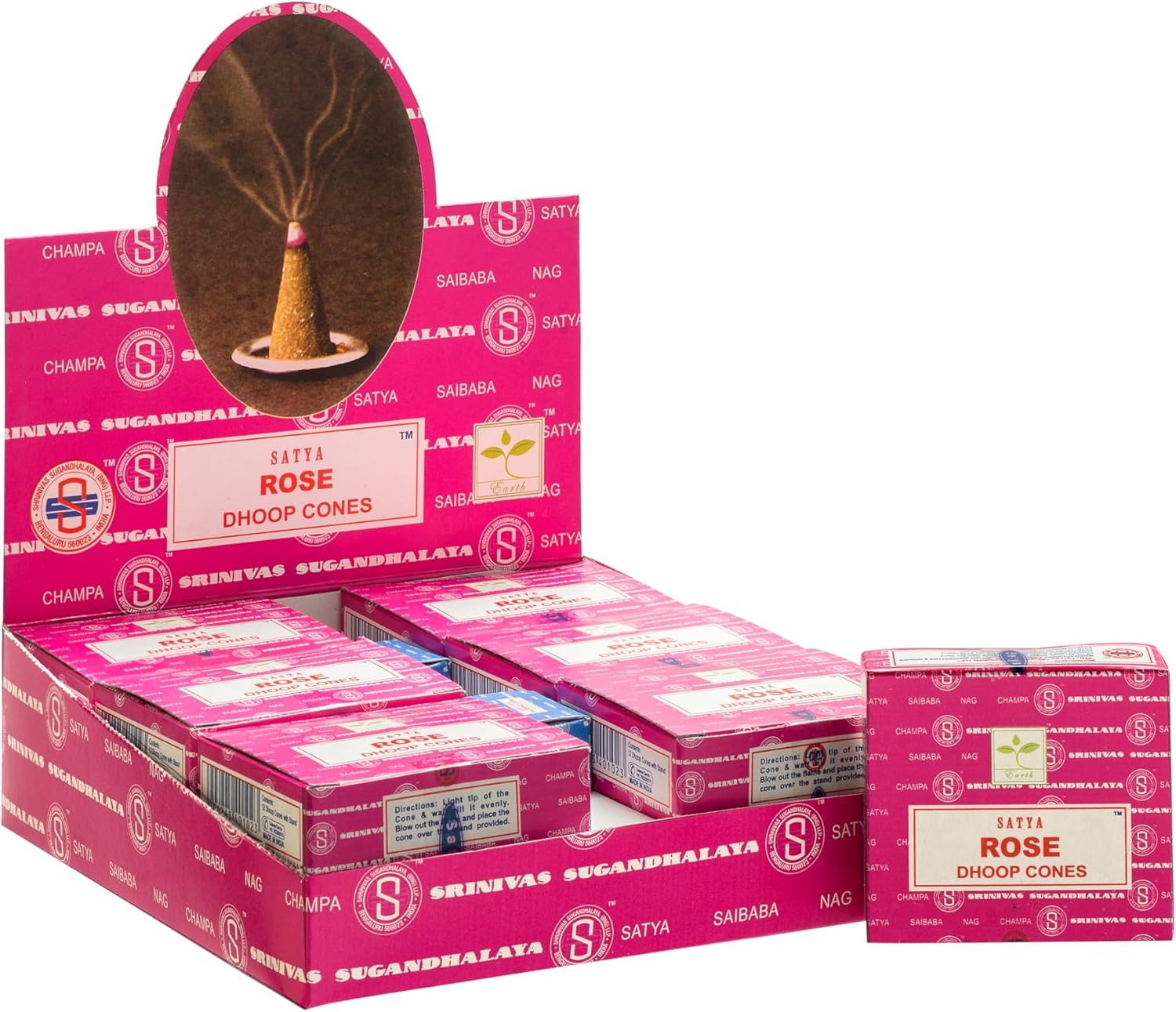 Earth Satya Incense Dhoop Cones (Pack of 12 X 12 Cones) (Green Certified) - Rose Fragnance - Perfect for Worship, Church, Aroma Therapy, Relaxation image number 2