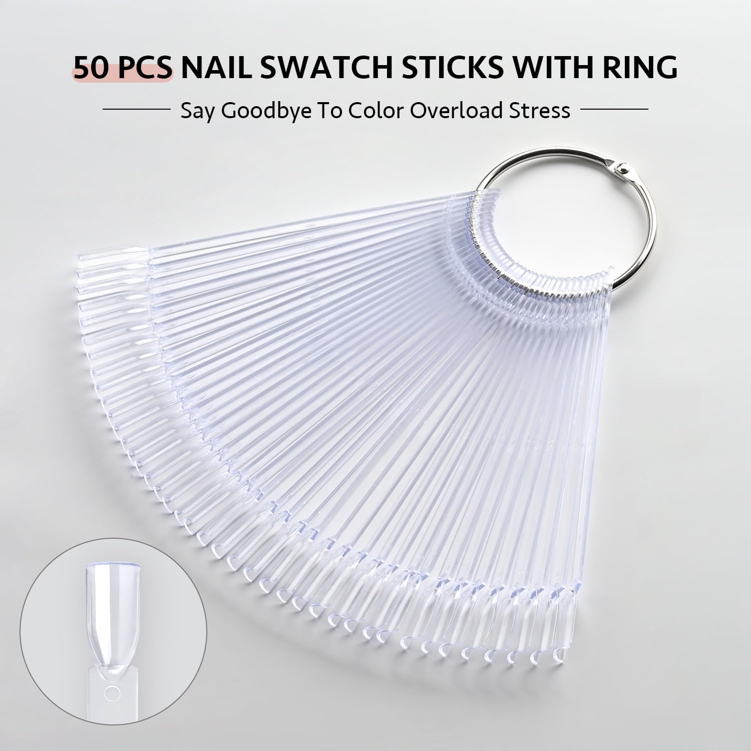 GAOY Clear Nail Swatch Sticks, 50 Pcs Fan-Shaped Nail Color Display with Number Stickers, Sample Swatches for Home or Salon Use image number 3