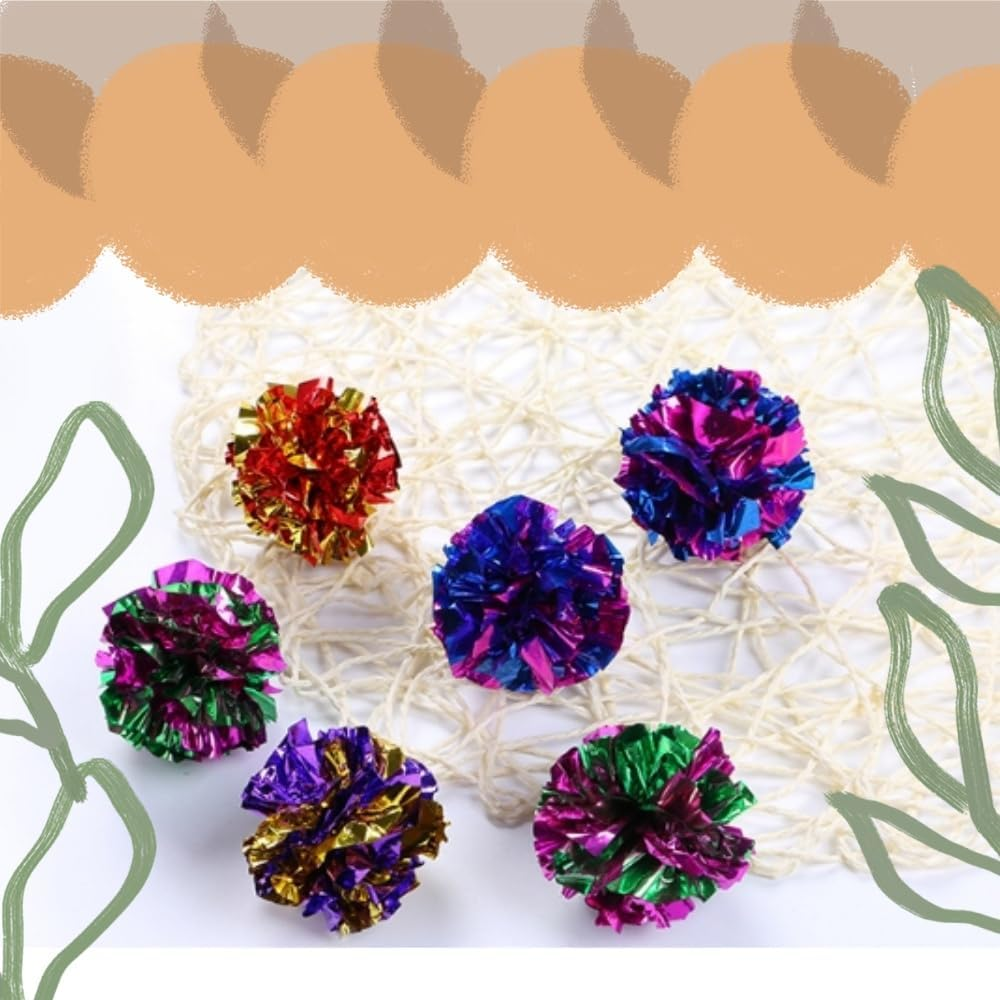 HIDOSNG 30 Pieces Colorful Cat Toys Rustle Sound Ball, Mylar Crinkle Balls, Cat Crinkle Balls Chew and Chase, Interactive Cat Toy Crinkle Ball Indoor to Keep Fit and Active image number 4