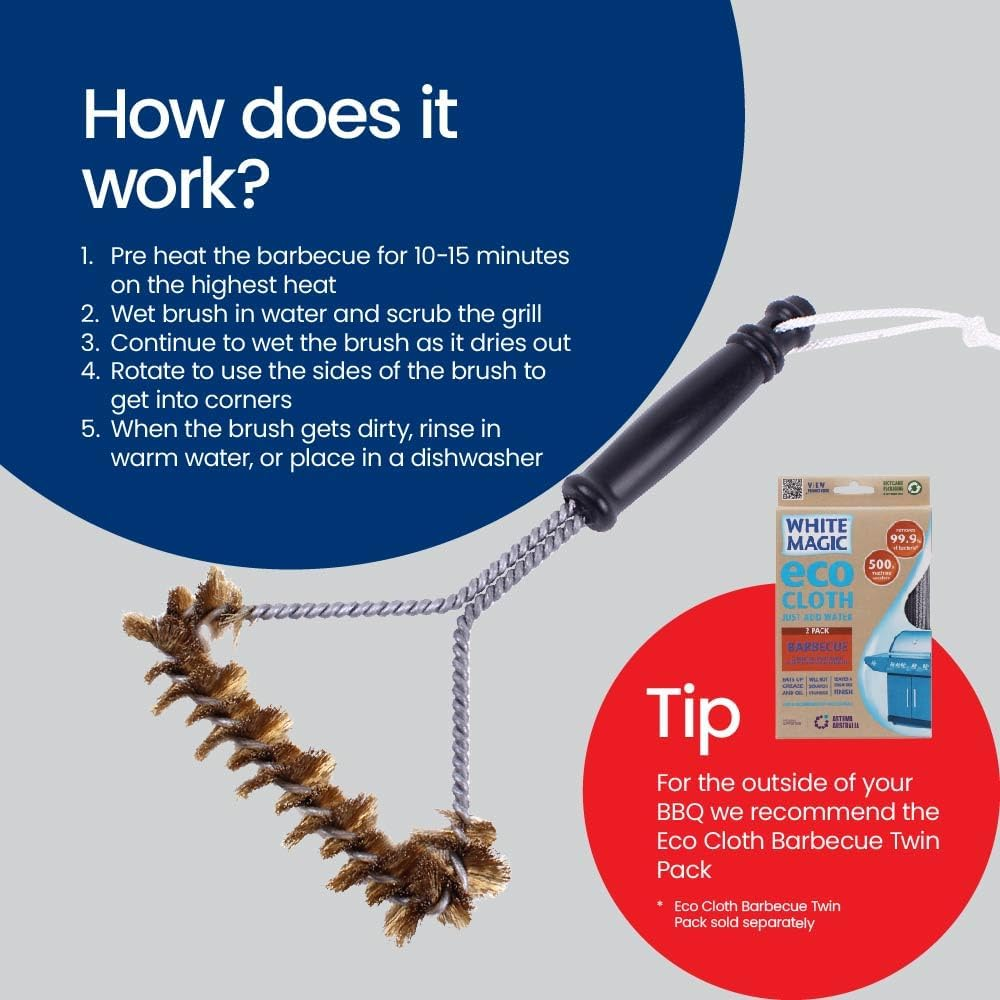 White Magic Small Brass Spiral Barbecue Brush &ndash; Made in USA, Dual-Bristle Design, Durable Brass Bristles, Scratch-Free for Enamel & Porcelain Grills, 30Cm image number 2