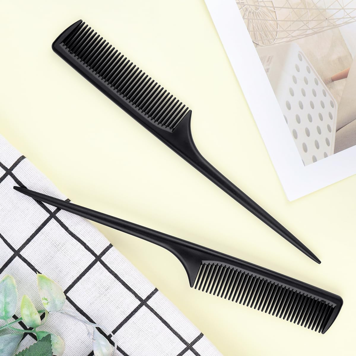 2 Pack Rat Tail Comb for Root Teasing, Black Fine Tooth Teasing Comb for Sectioning, Parting, Styling Hair image number 5