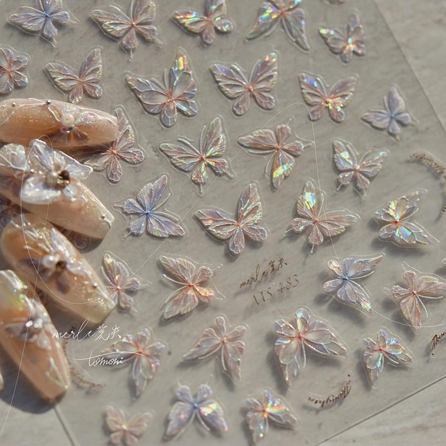 Proxima Direct 1Sheet 5D Laser Butterfly Nail Art Stickers Decals 5D Embossed Jelly Butterfly Nail Stickers,Nail Design Decals for Women'S Manicure Accessories (Butterflies-1)