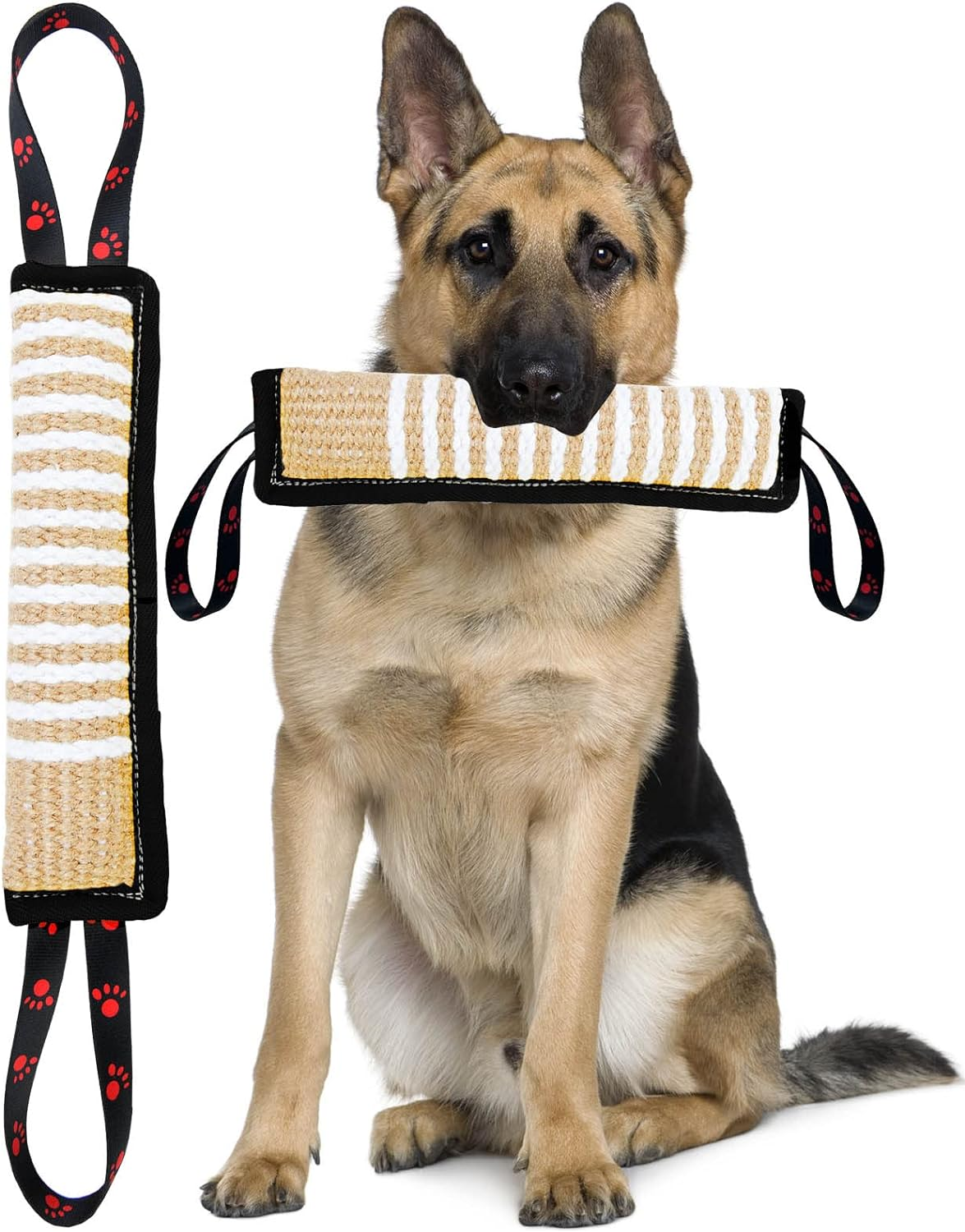 Clysoru Dog Tug Toy Dog Tough Jute Bite Pillow - Durable Training Equipment - Two Flag Handles Puppy to Large Dogs Interactive Toy for Large Dogs and Small Dogs.