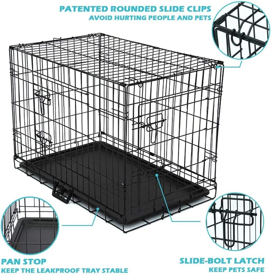 Advwin 36" Dog Cage Pet Crate Puppy Cat Foldable Metal Kennel 2 Doors with Removable Tray
