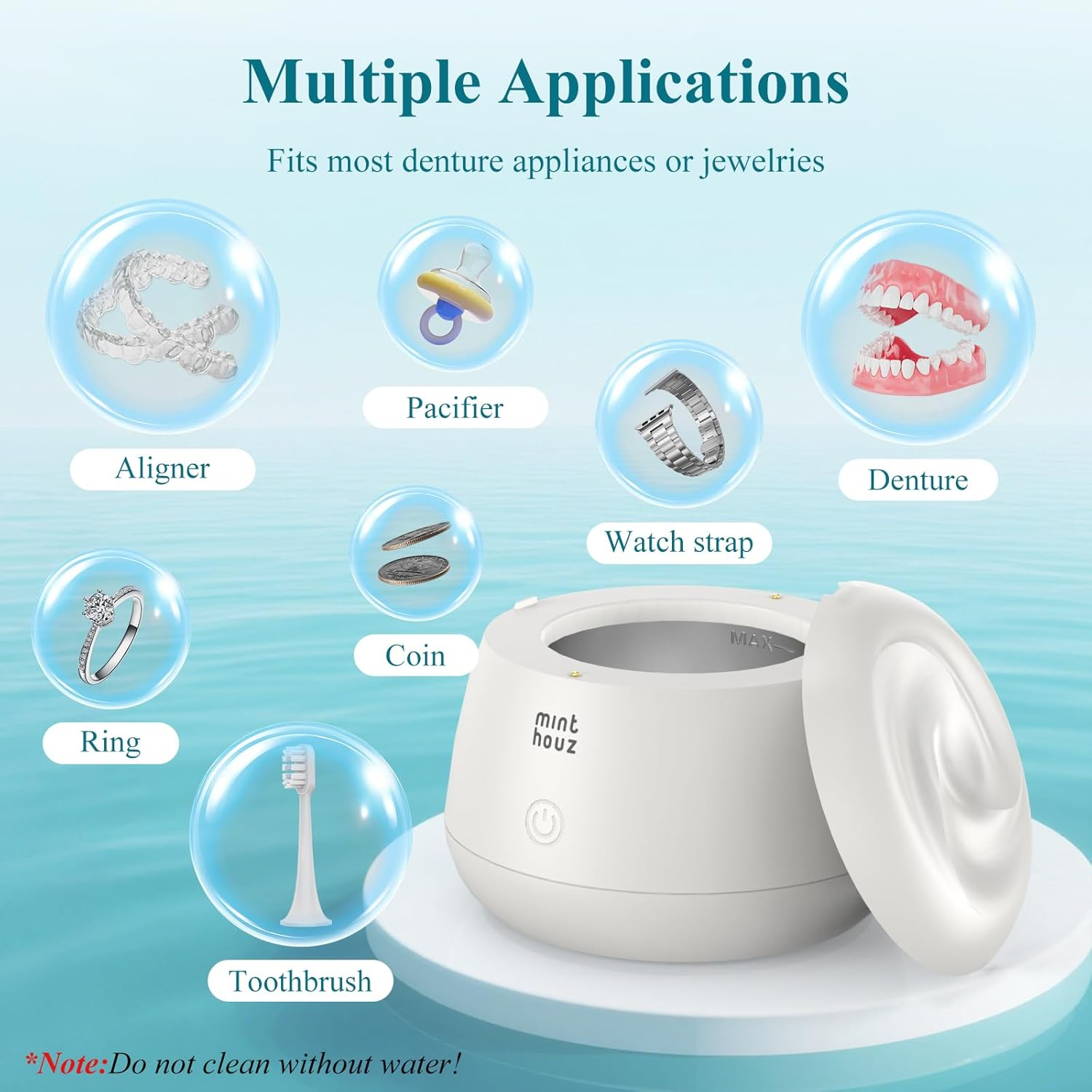 Minthouz UV Ultrasonic Retainer Cleaner, 48Khz Ultrasonic Cleaner, Cleaning Machine for Retainer, Denture, Mouth Guards, Jewelry, Braces, Toothbrush Head with 200Ml Dental Pod image number 6