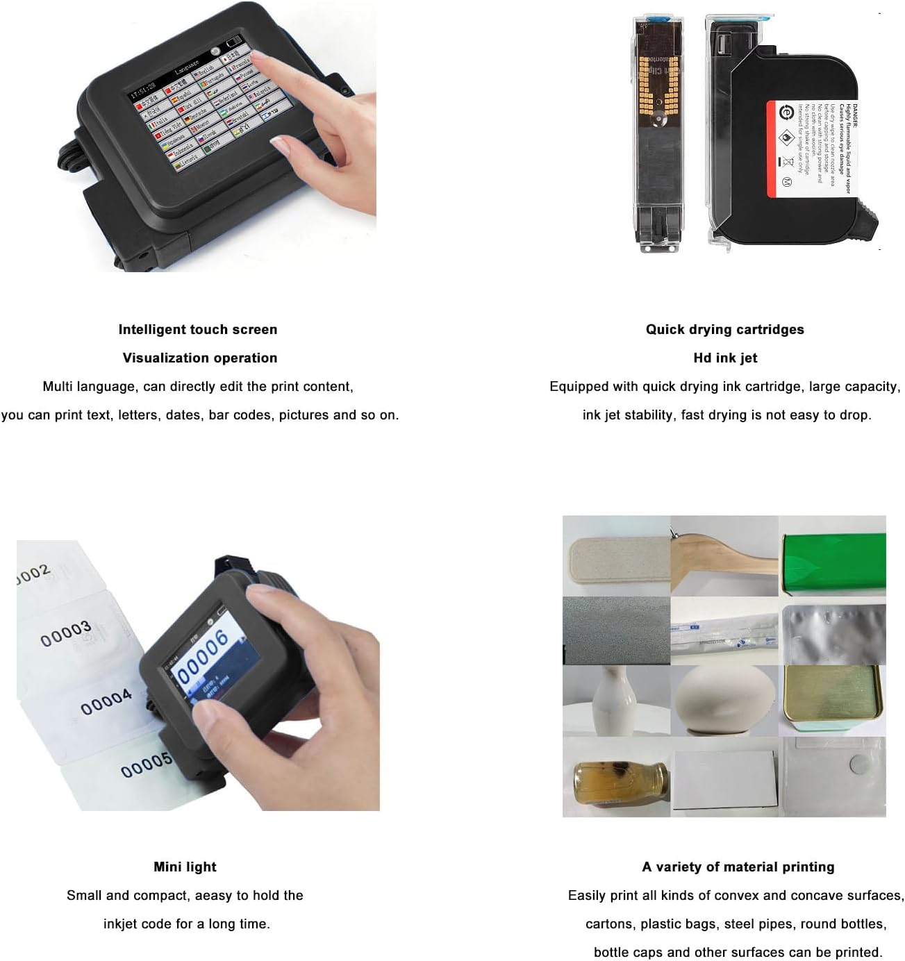 Portable Handheld Inkjet Printer, Mini Inkjet Printer with Quick Drying Ink Cartridge, Pocket Inkjet Coding Machine for Date/Logo/Batch Series Number/Barcode/Qrcode, 25 Languages image number 2