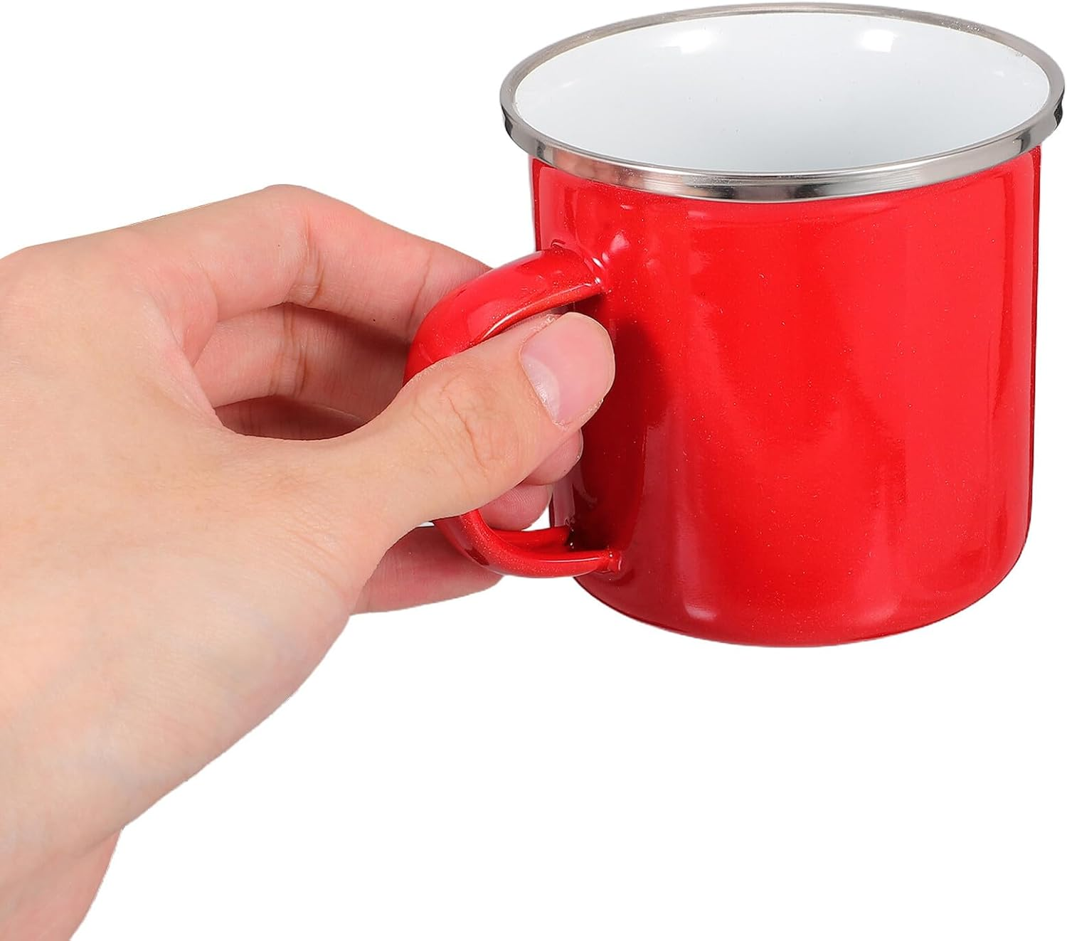 NESTINGHO Enamel Campfire Mug with Burn-Preventing Stainless Steel Rim Insulated Hot Drink Cup for Camping Office Travel Iron Enamel Construction for Coffee Tea and More image number 6