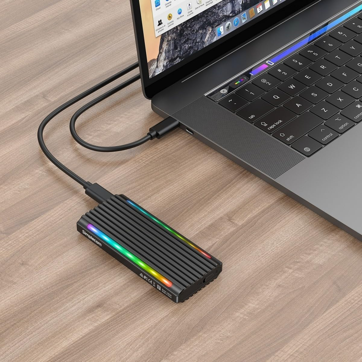 Simplecom SE525 Nvme / SATA M.2 SSD USB-C Enclosure with RGB Light USB 3.2 Gen 2 10Gbps image number 3