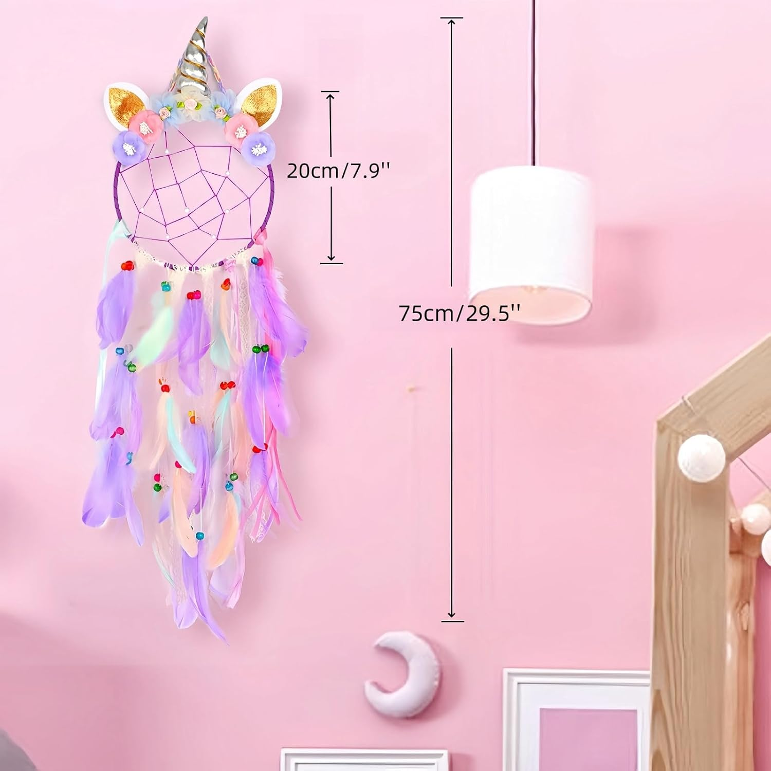 Taefuhnn Unicorn Dream Catcher Wall Hanging Ornament with Colorful Feathers Beads for Baby Girls Bedroom Decor, Purple Unicorn Dream Catcher for Home Decor Handmade Crafts Baby Shower Festival Gift image number 4