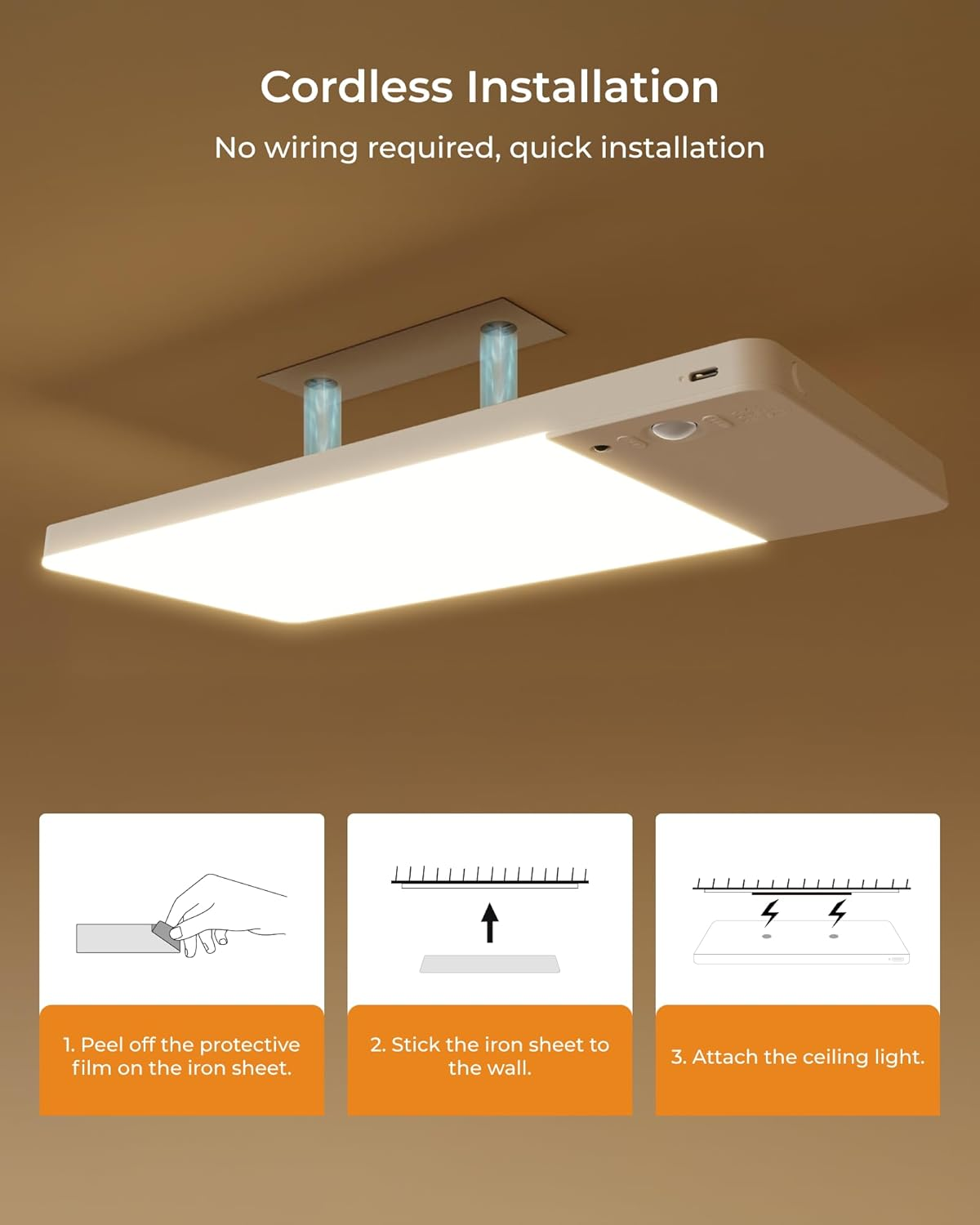 Ufanore 2 Pack Rechargeable Motion Sensor Light Indoor with Remote, Battery LED Ceiling Light Wireless Shower Lamp, Magnetic Timing under Cabinet Lighting, Sensor Lights for Closet, Kitchen, Stair image number 1