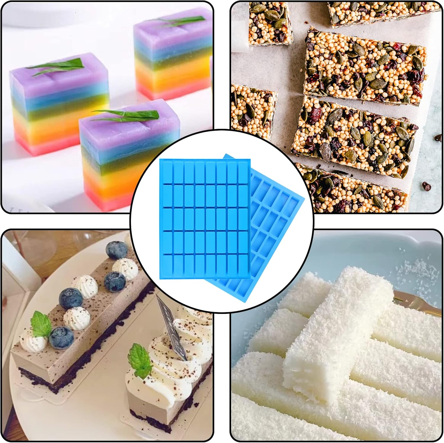 2 Pack of 40 Cavities Narrow Rectangular Chocolate Molds/Silicone Caramel Molds/For Fudge, Truffles, Nuts, Caramel/Ice Cube Tray Molds. image number 6