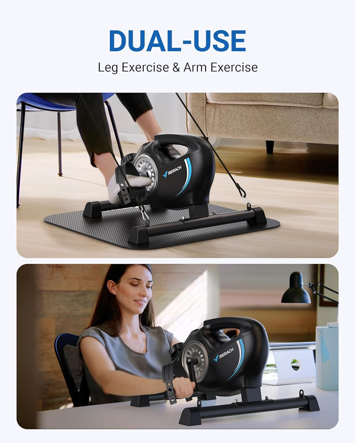 Under Desk Bike Pedal Exerciser, Quiet Magnetic Mini Exercise Bike with MERACH App for Arm, Leg Recovery, Physical Therapy, Smooth Foot Desk Cycle with 2 Resistance Bands & Non-Slip Mat - Black image number 5