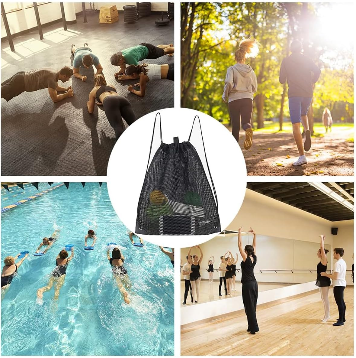 AIMALL 4 PCS Portable Mesh Drawstring Backpack - Lightweight Nylon Storage Bag for Fruits, Vegetables, Beach Gear, Sports Equipment, and Dirty Clothes image number 5